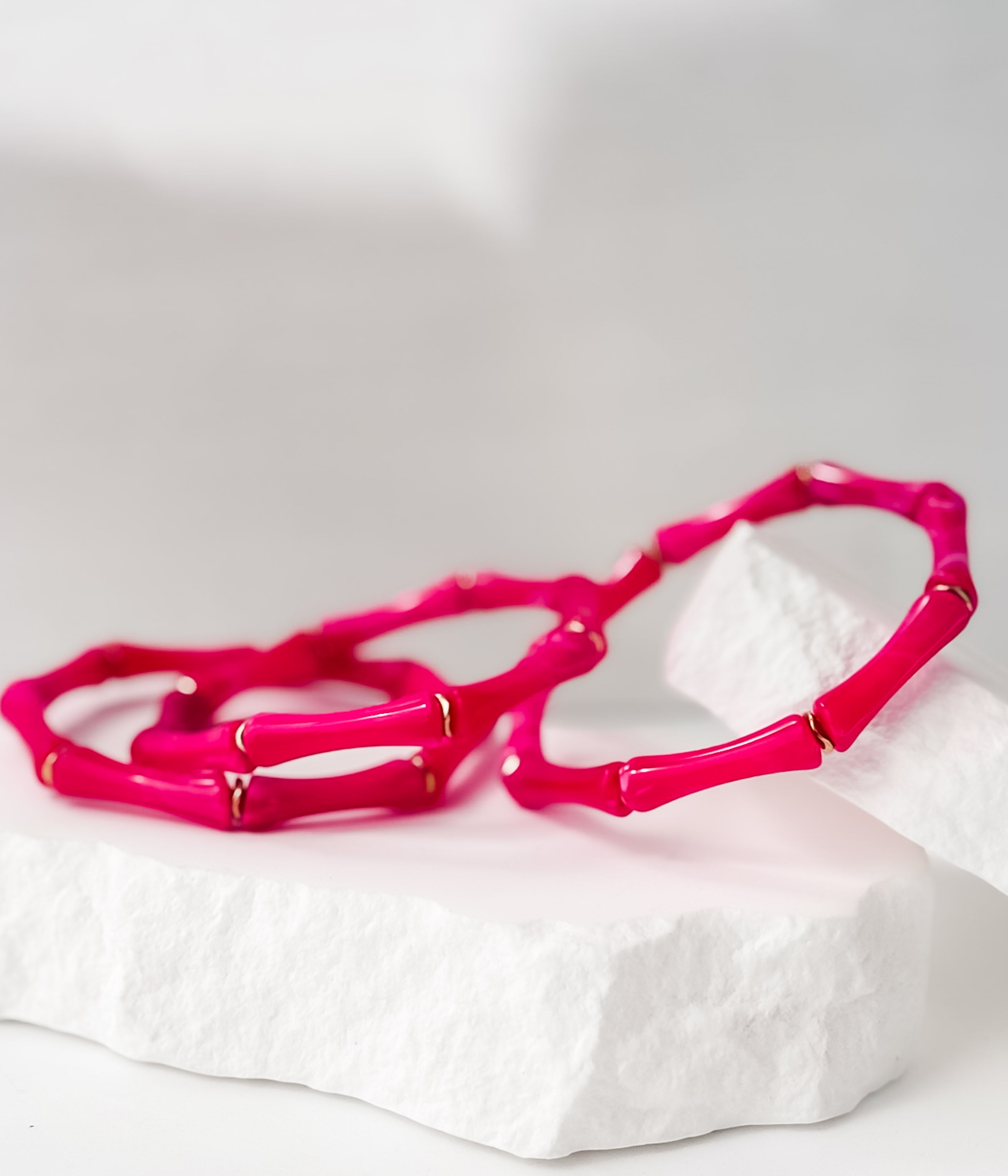 Neon Pink Bamboo Link Bracelet