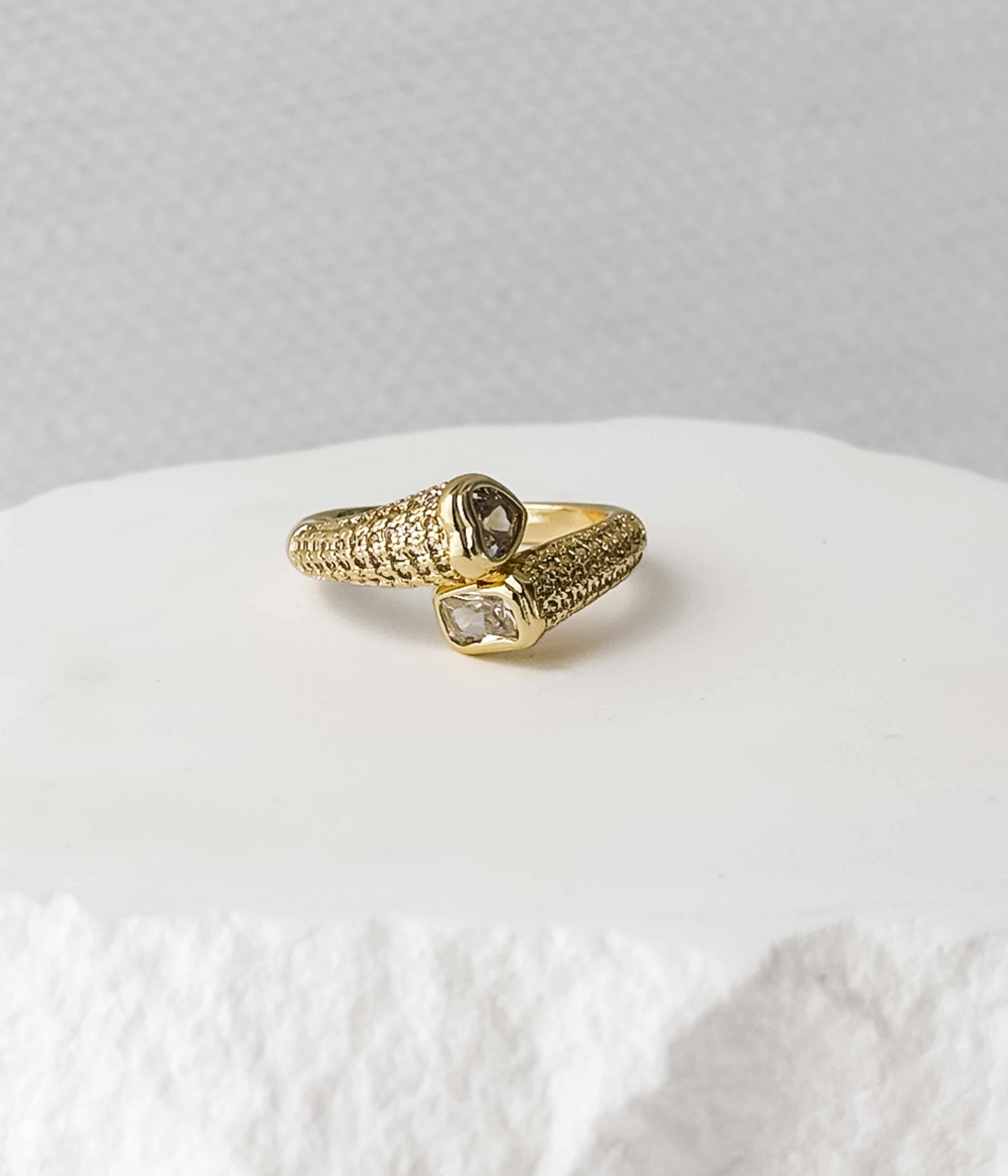 Gold Textured Band Ring with Stone - Rural Haze