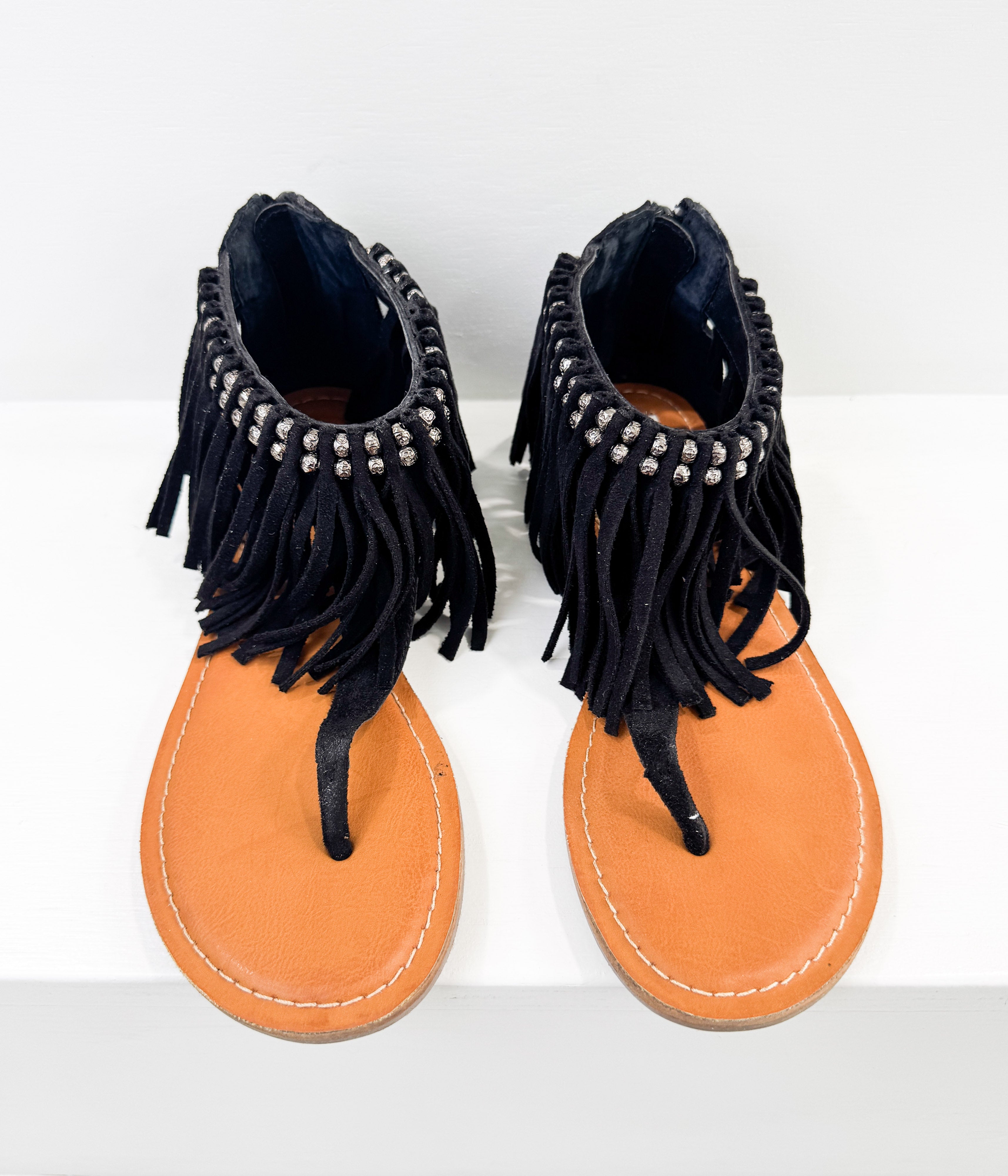 Keep the Peace Fringe Sandals in Black