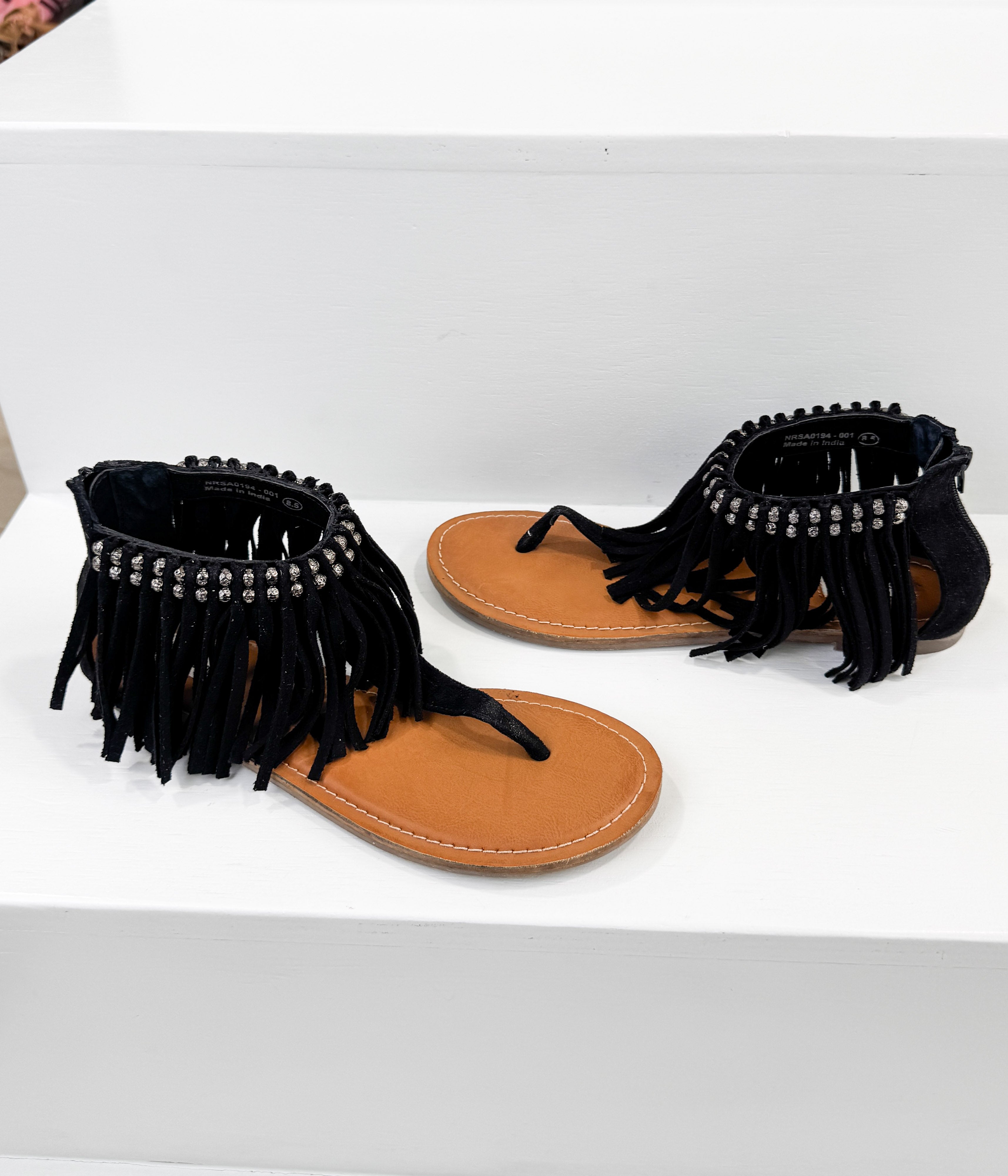 Keep the Peace Fringe Sandals in Black