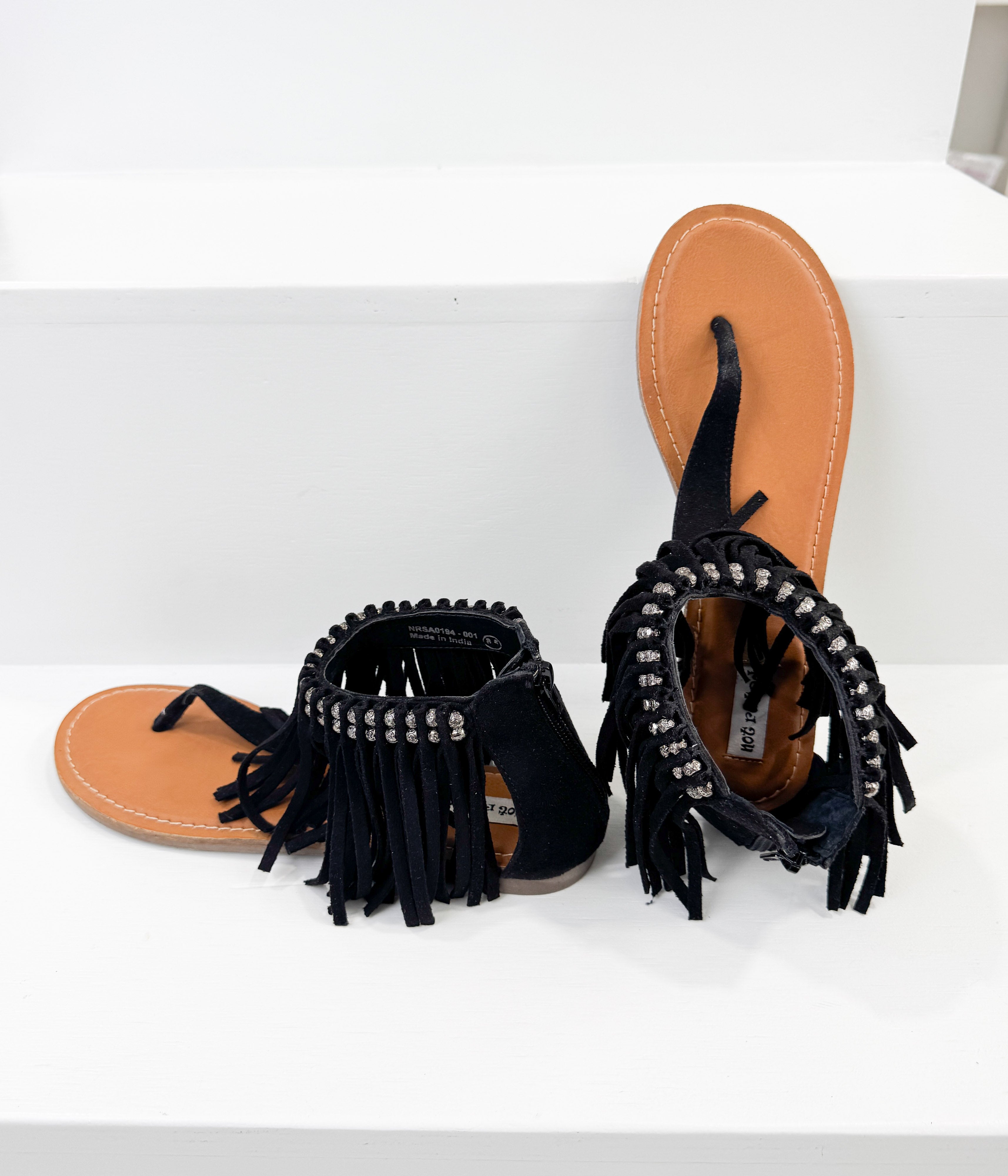 Keep the Peace Fringe Sandals in Black