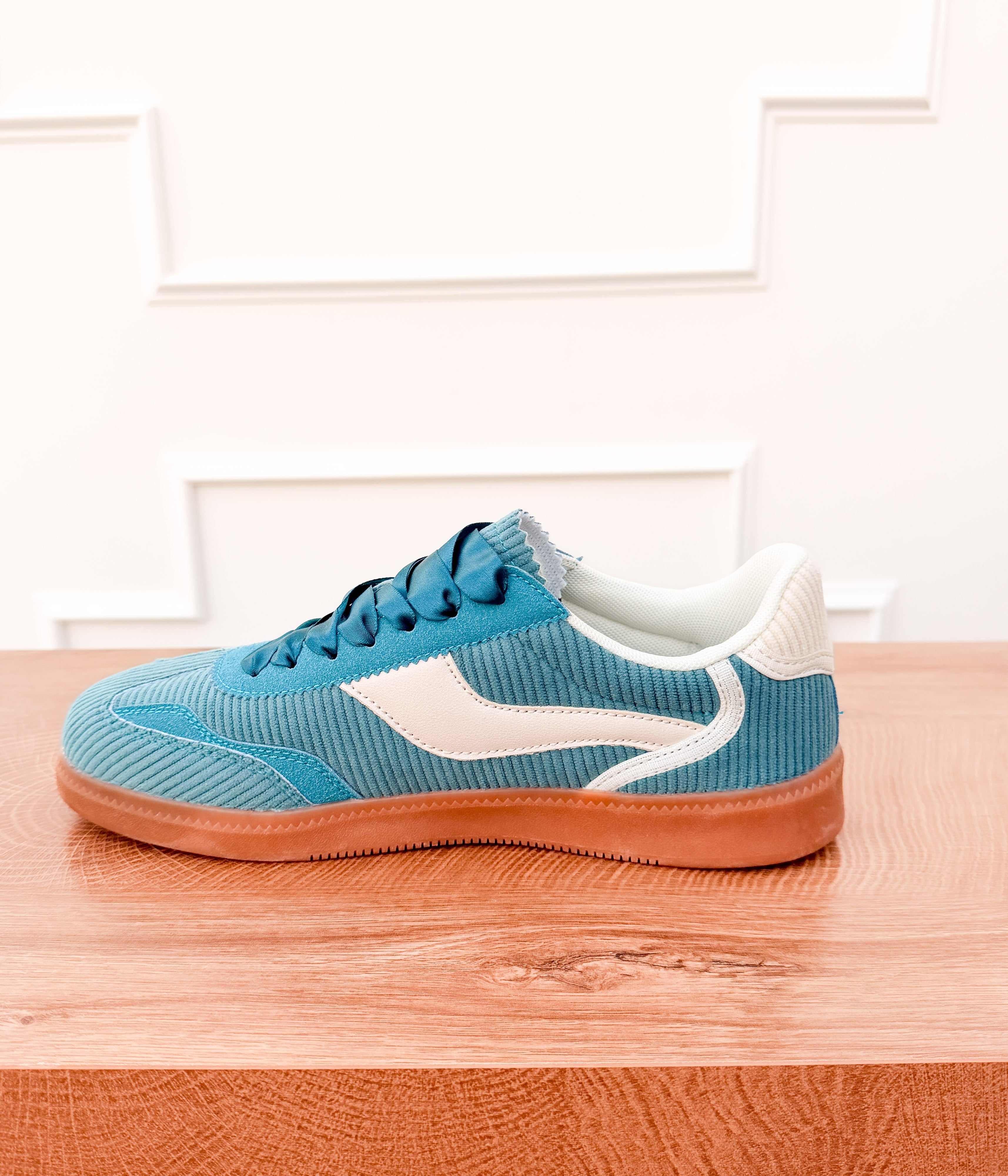 Leticia Corduroy Sneakers in Teal with Satin Laces