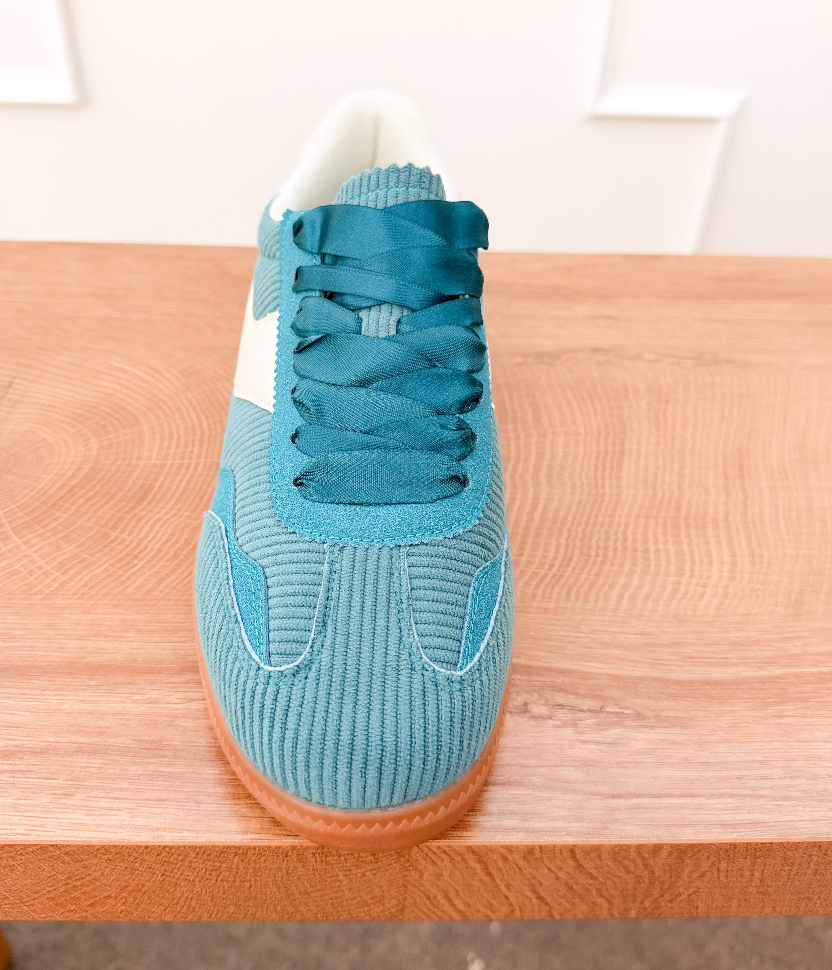 Leticia Corduroy Sneakers in Teal with Satin Laces