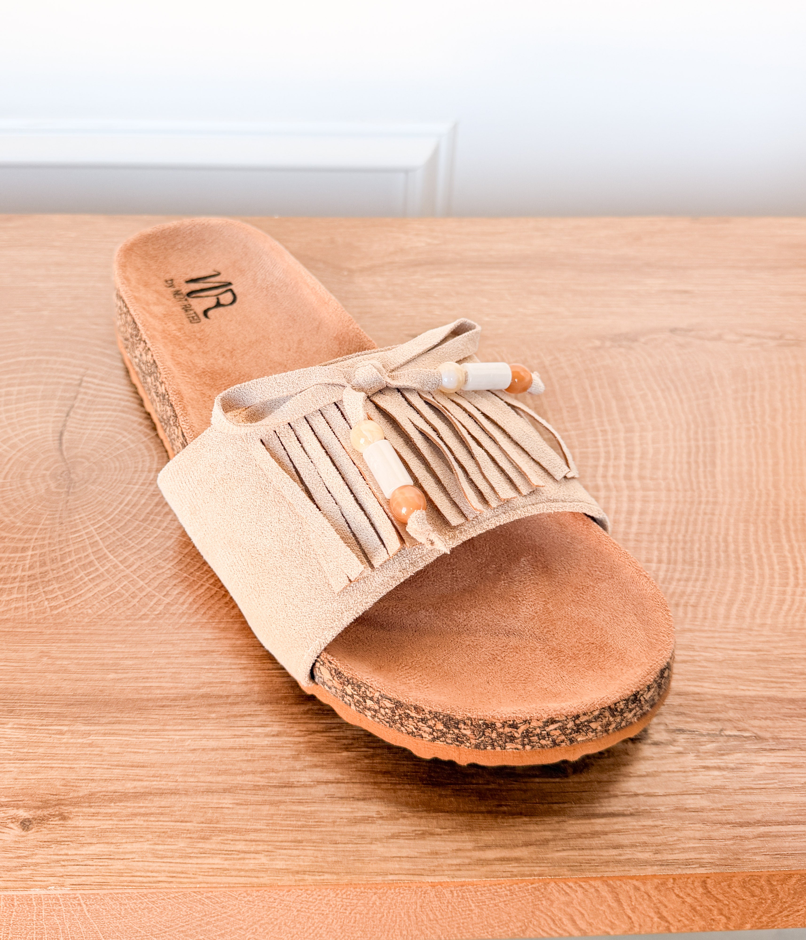 Lilliam Fringe Beaded Sandals in Beige - Rural Haze