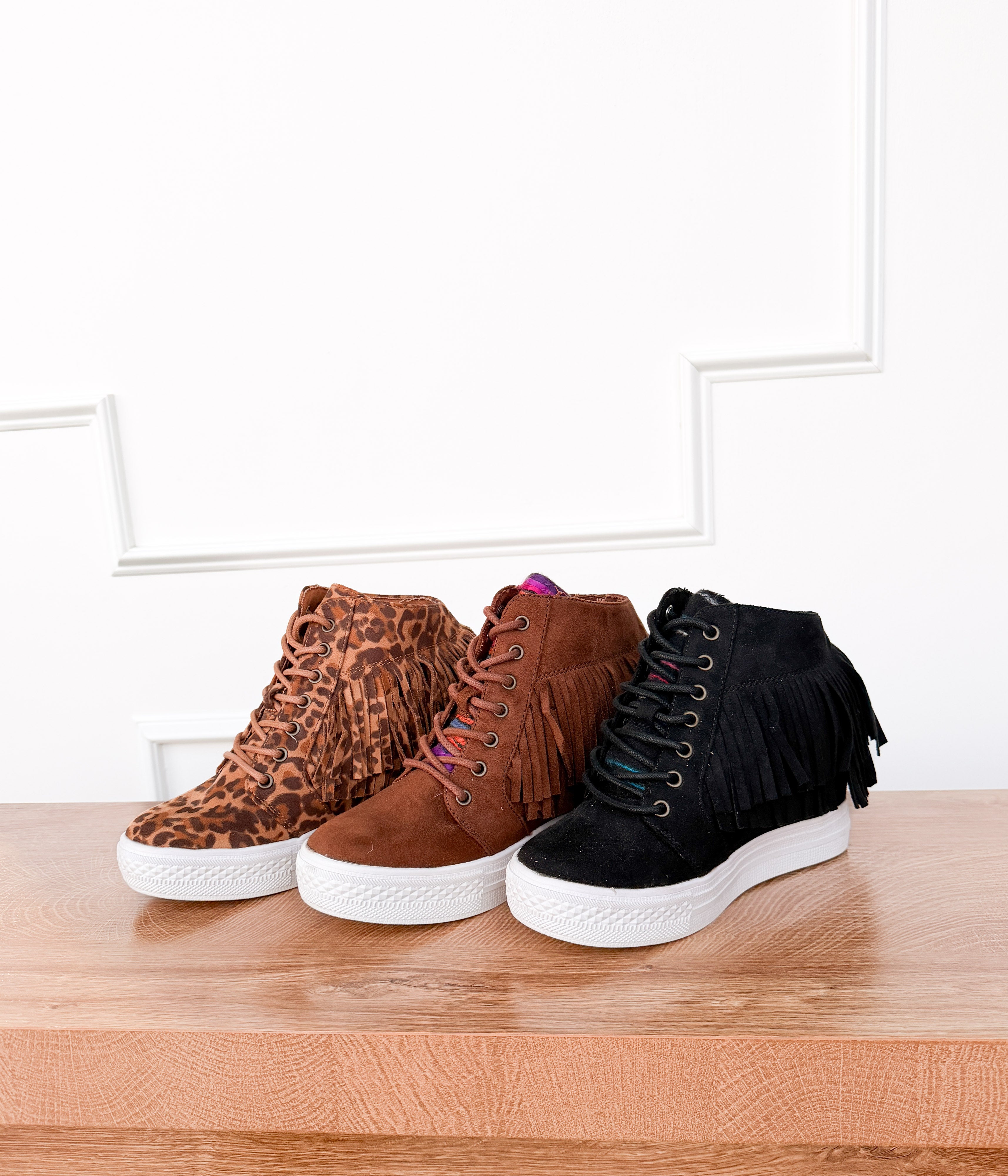 Nick Fringe Sneaker Wedge in Brown - Rural Haze