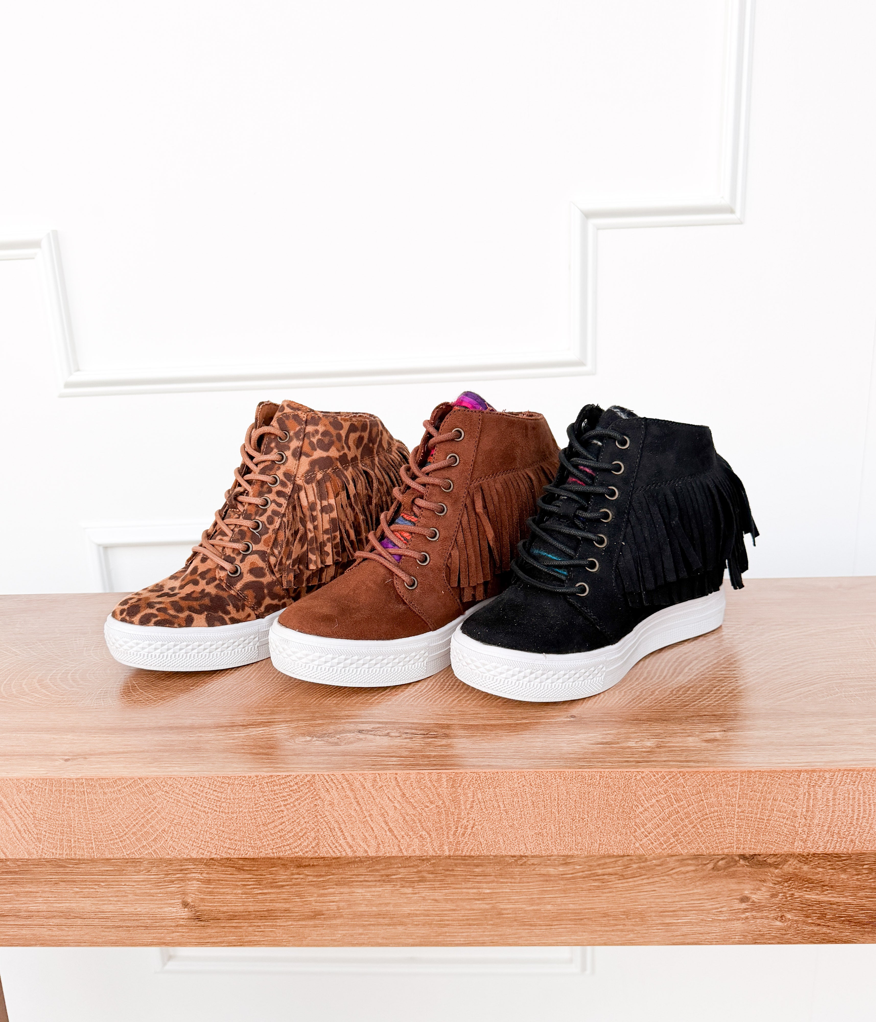 Nick Fringe Sneaker Wedge in Black - Rural Haze