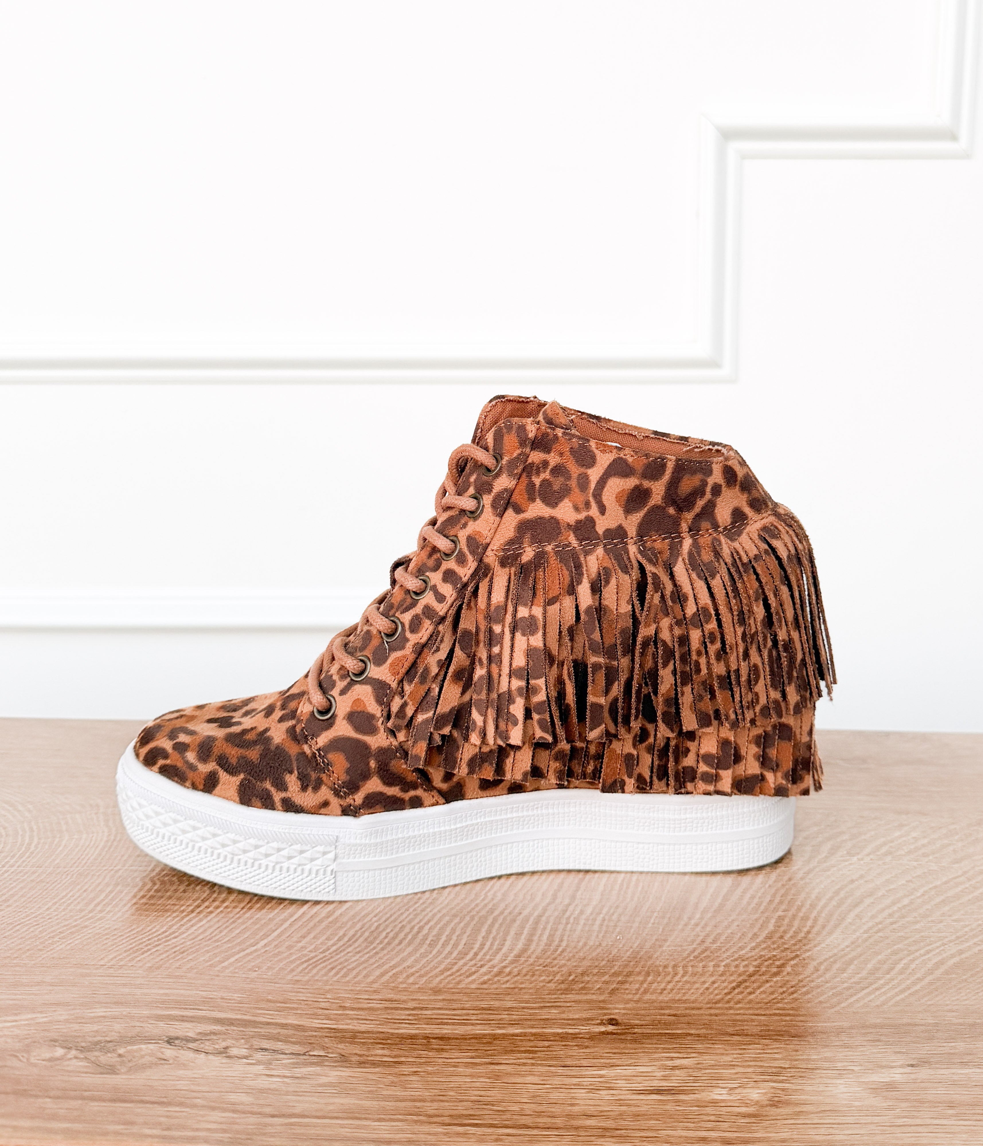 Nick Fringe Sneaker Wedge in Leopard - Rural Haze