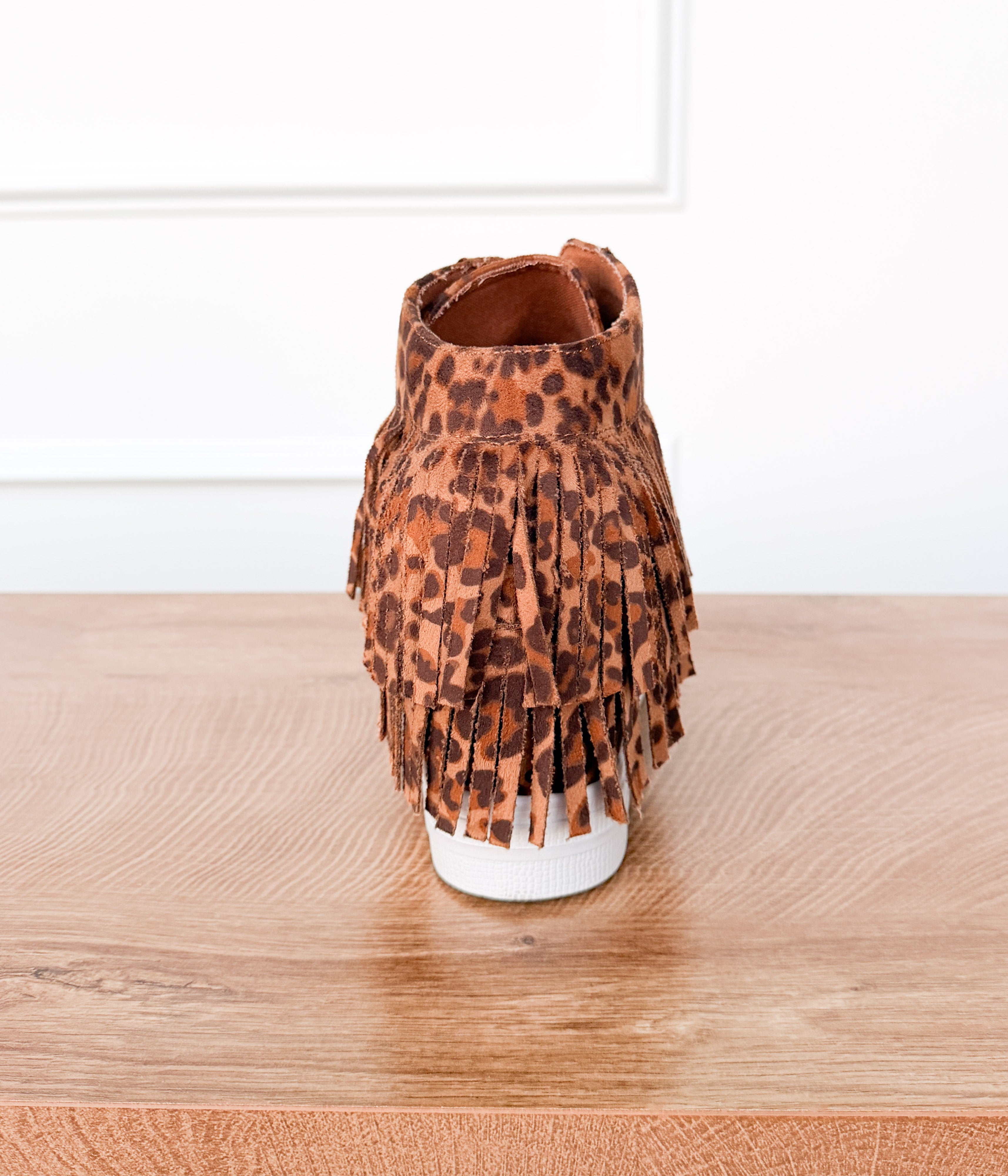 Nick Fringe Sneaker Wedge in Leopard - Rural Haze