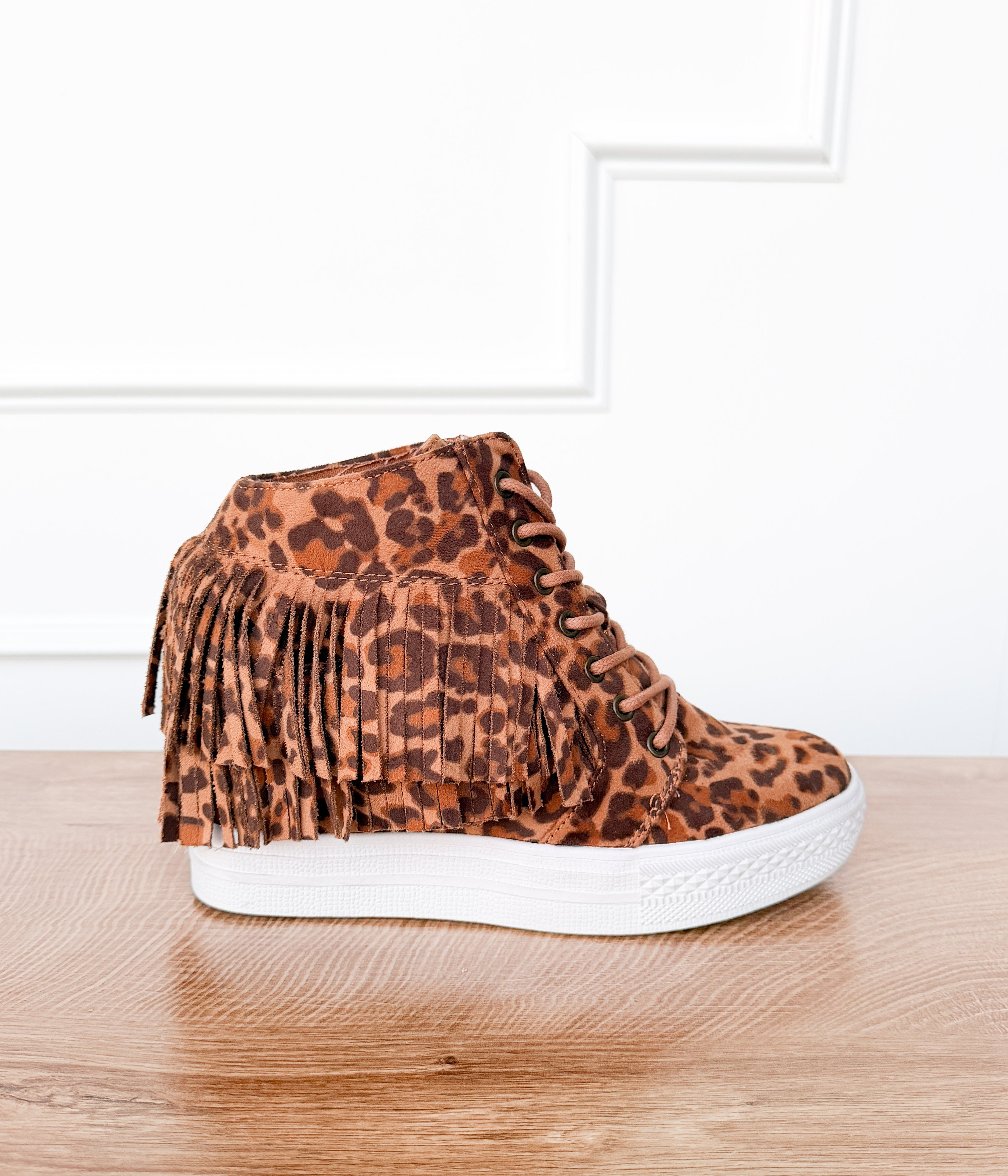 Nick Fringe Sneaker Wedge in Leopard - Rural Haze
