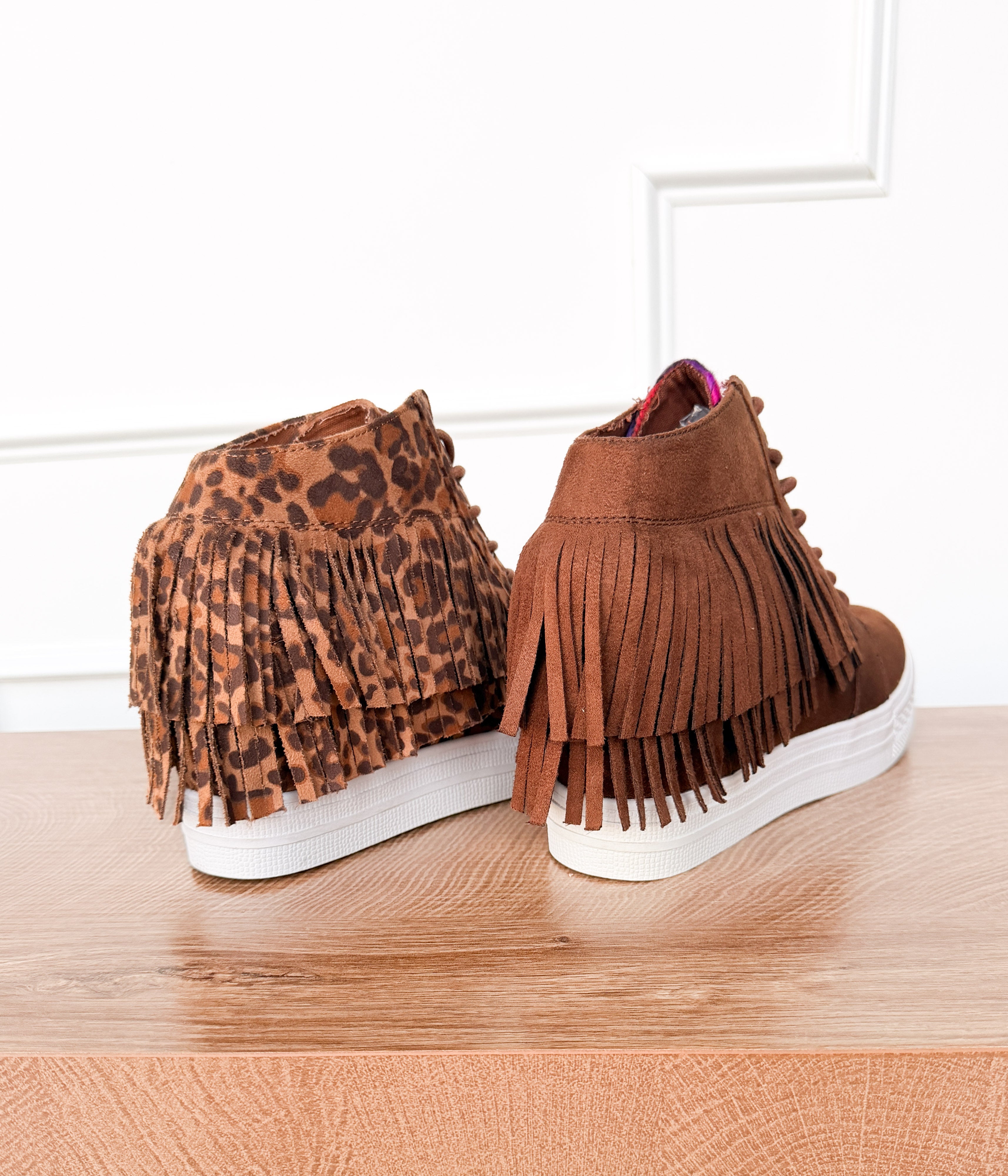Nick Fringe Sneaker Wedge in Brown - Rural Haze