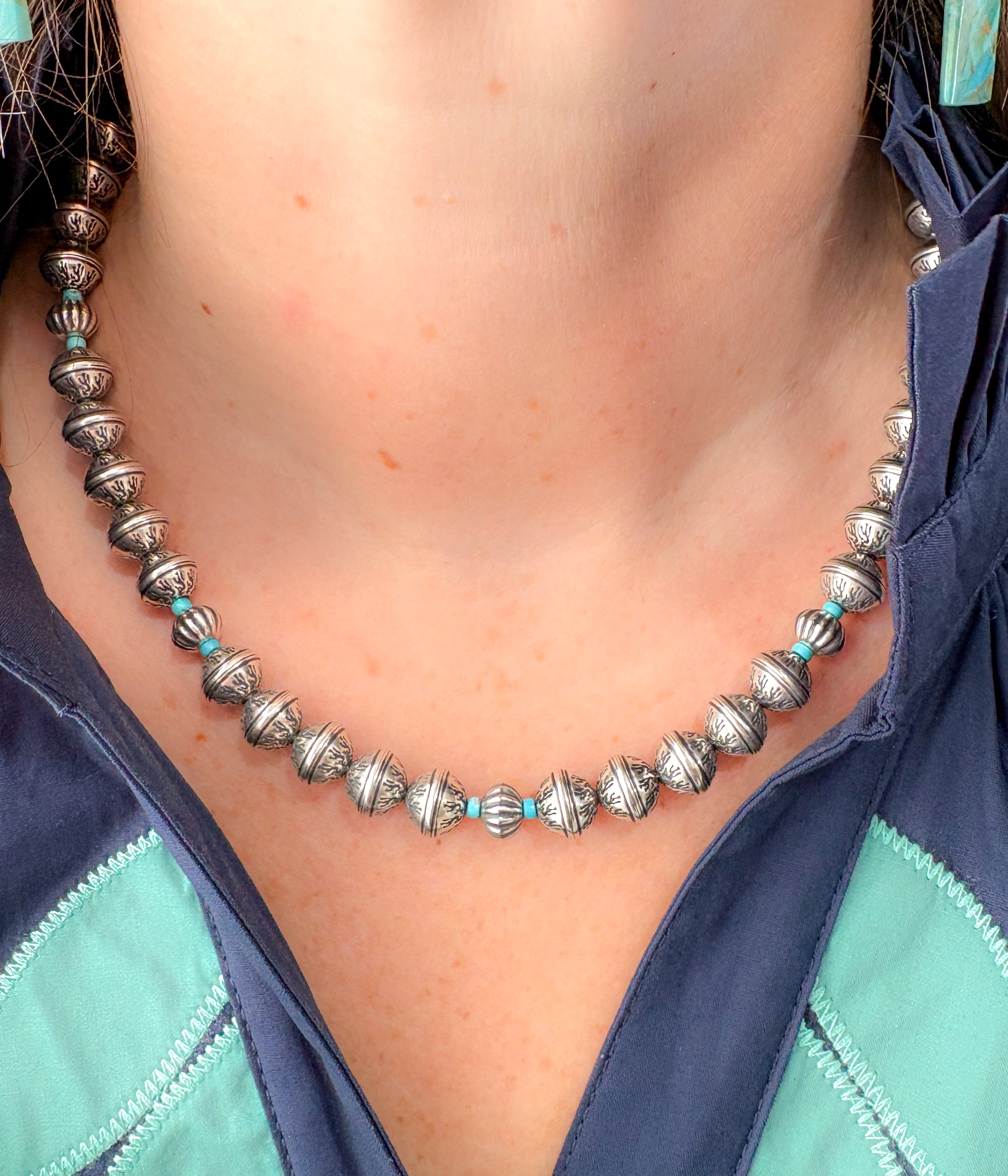 Stamped and Turquoise Bead Necklace - Rural Haze