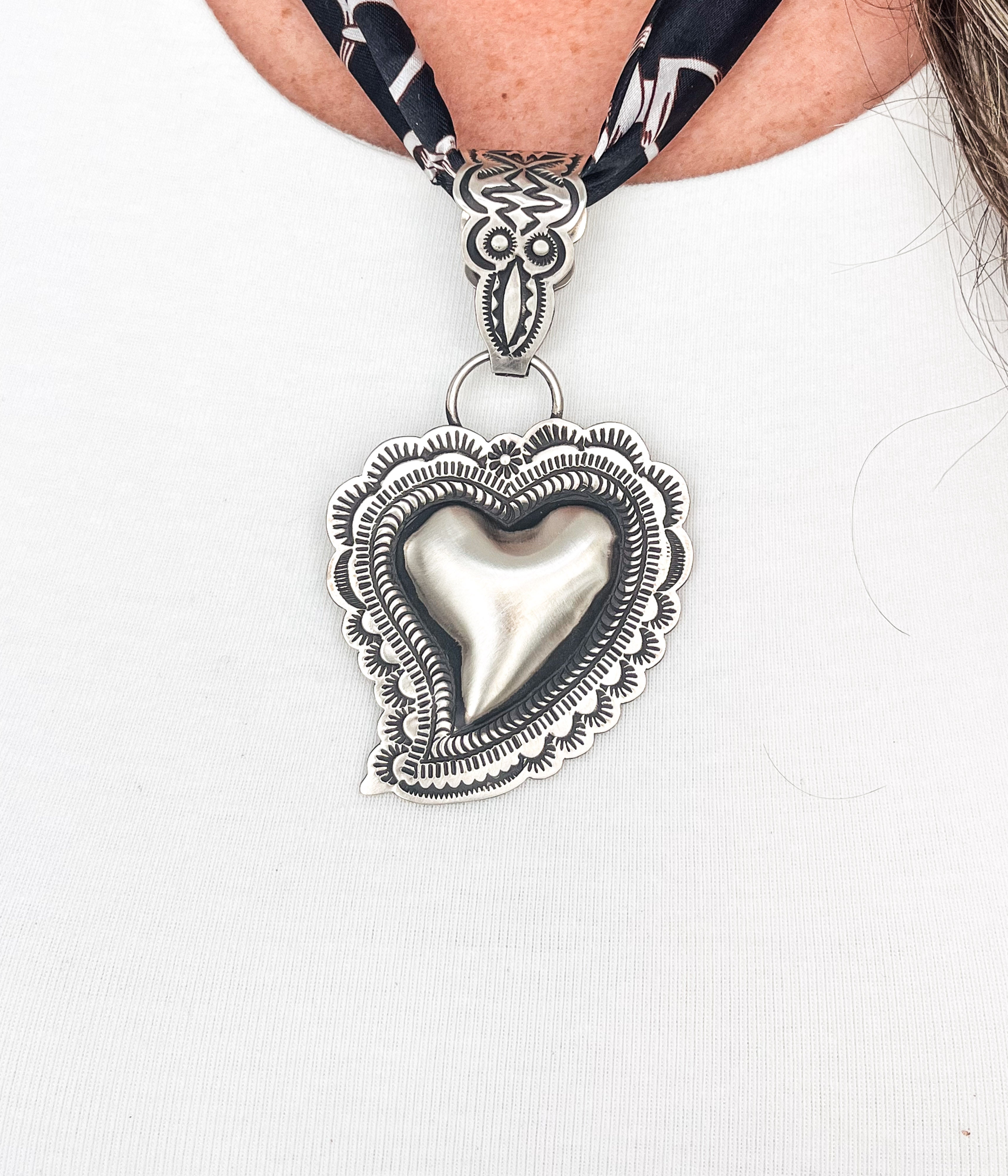 Stamped Heart Scarf Necklace