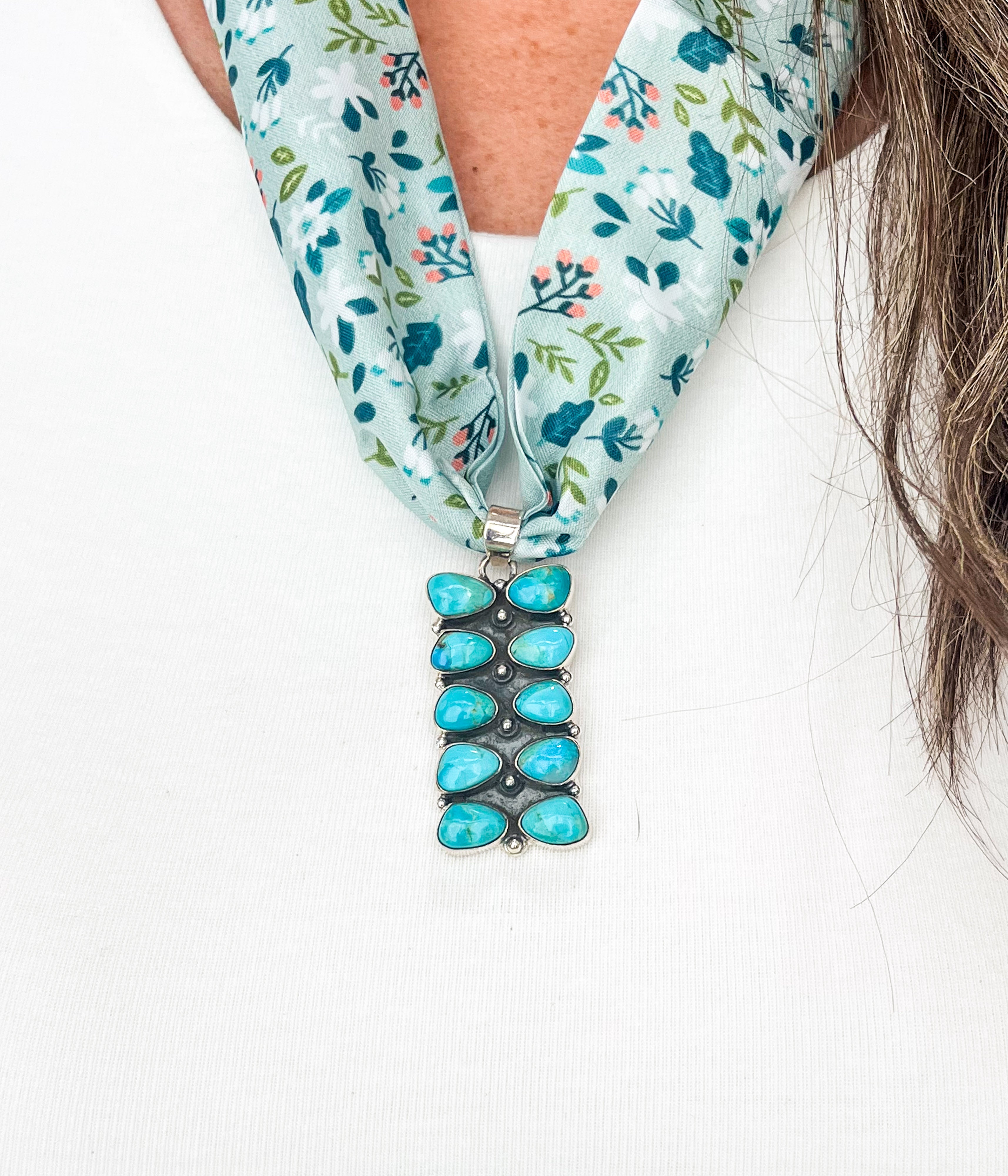 10 Stone Kigman Pendant Silk Scarf Necklace