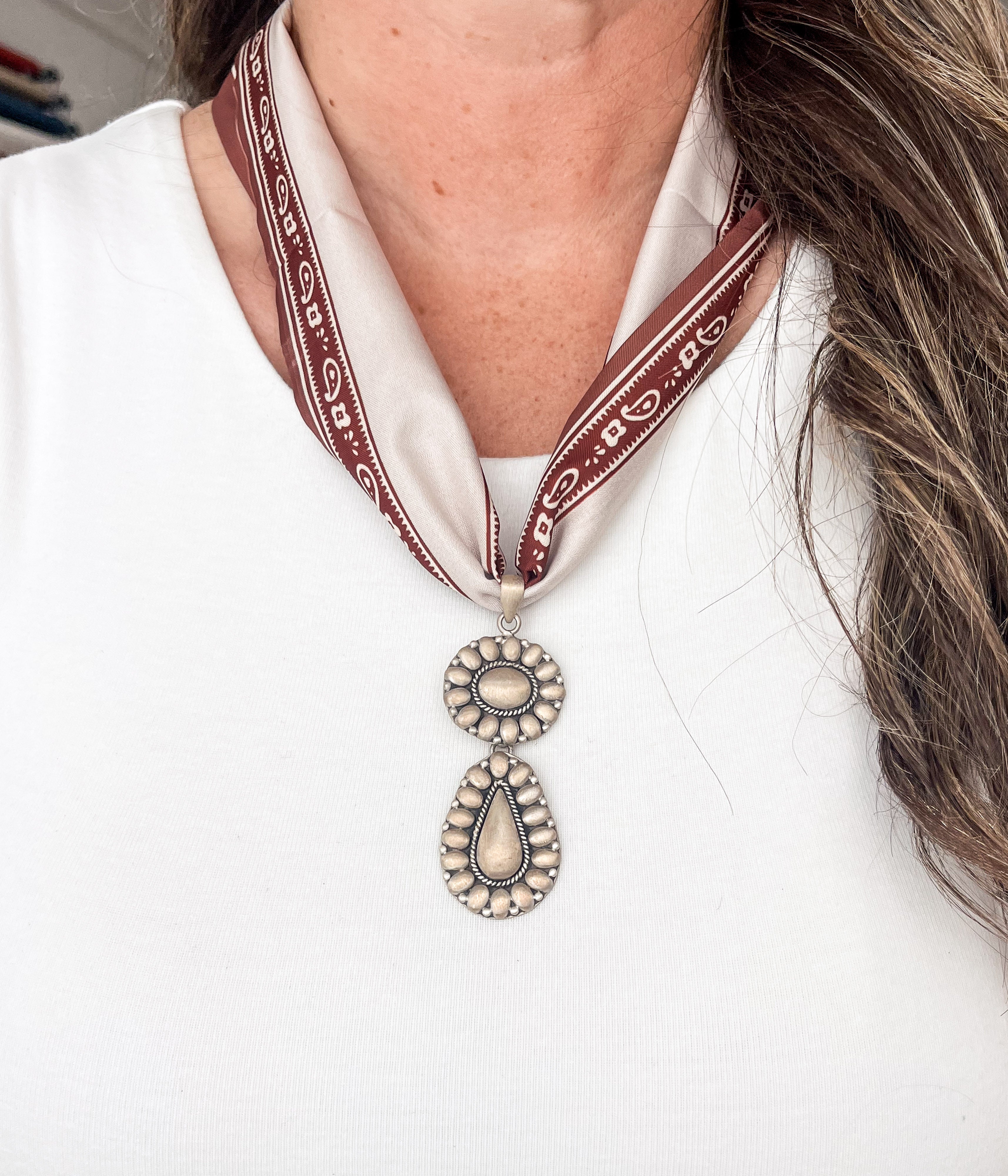 Dual Silver Concho Scarf Necklace