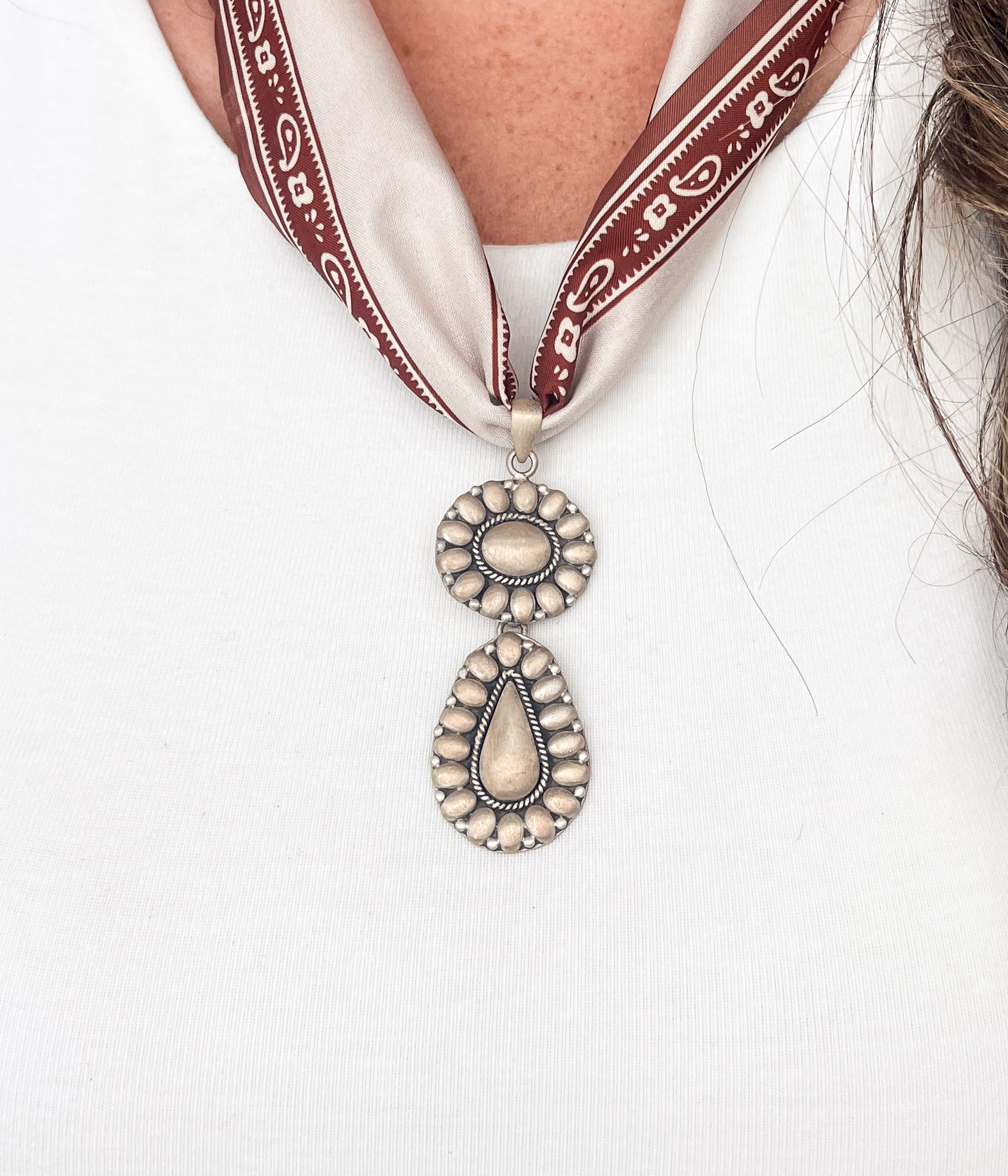 Dual Silver Concho Scarf Necklace