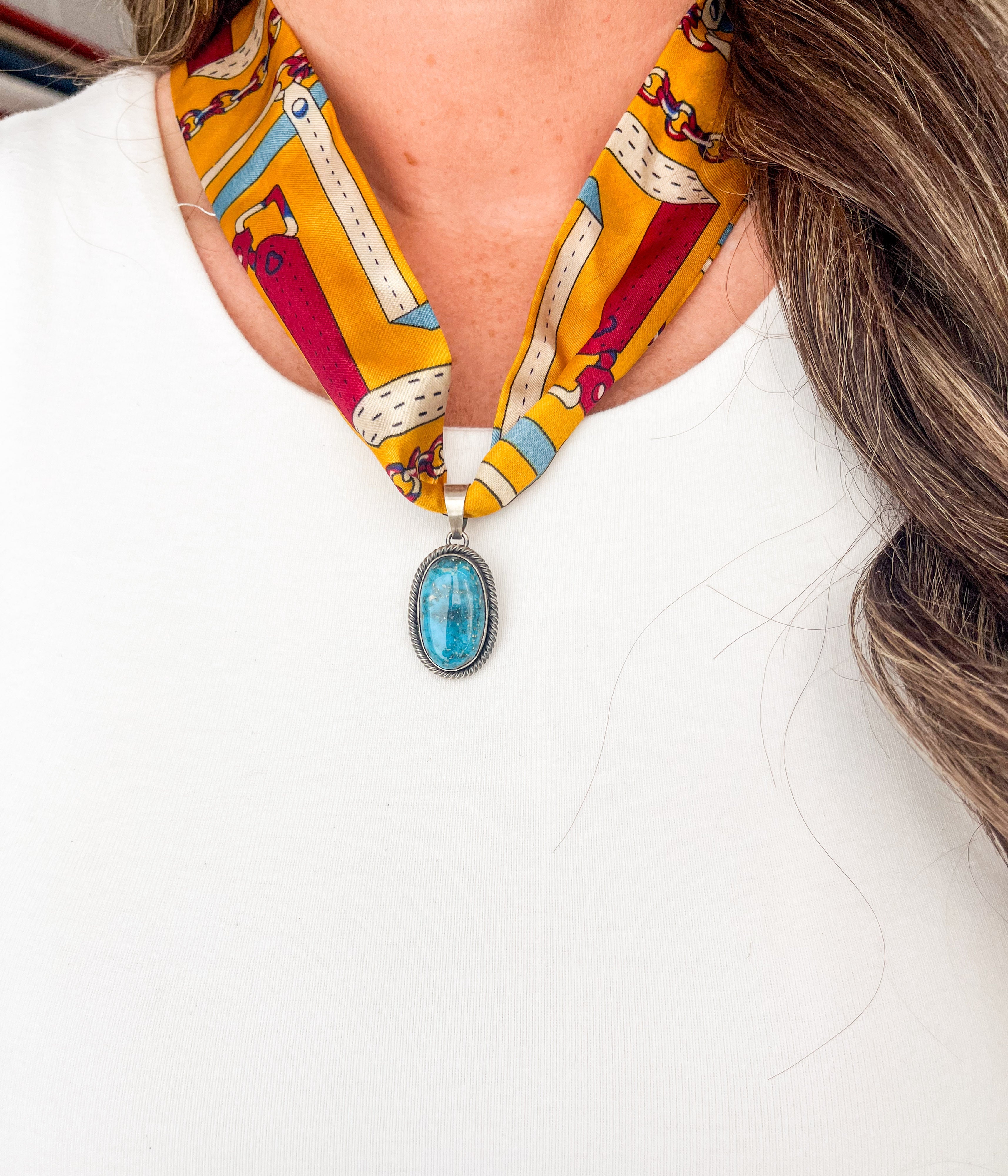 Deep Kingman Turquoise Scarf Necklace