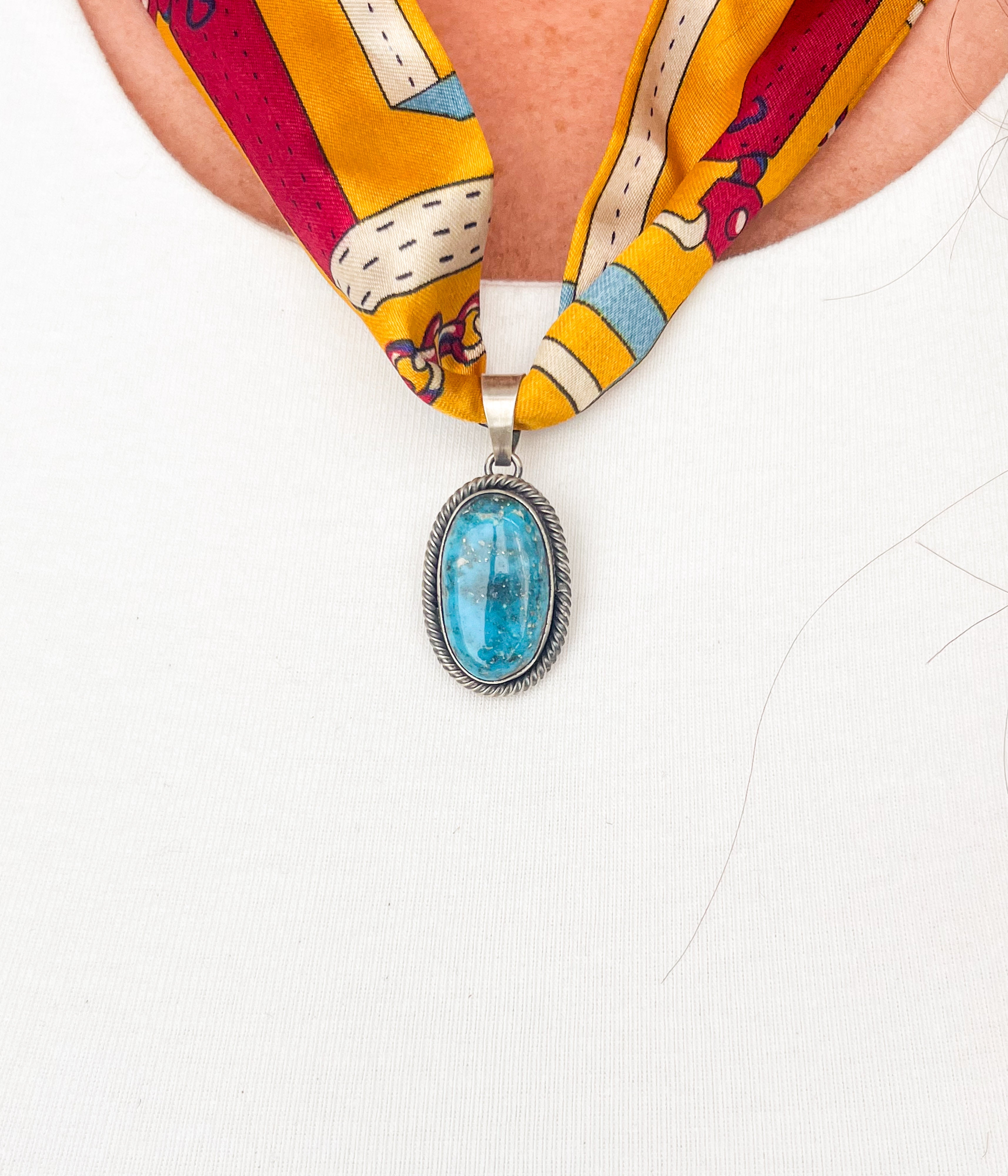 Deep Kingman Turquoise Scarf Necklace