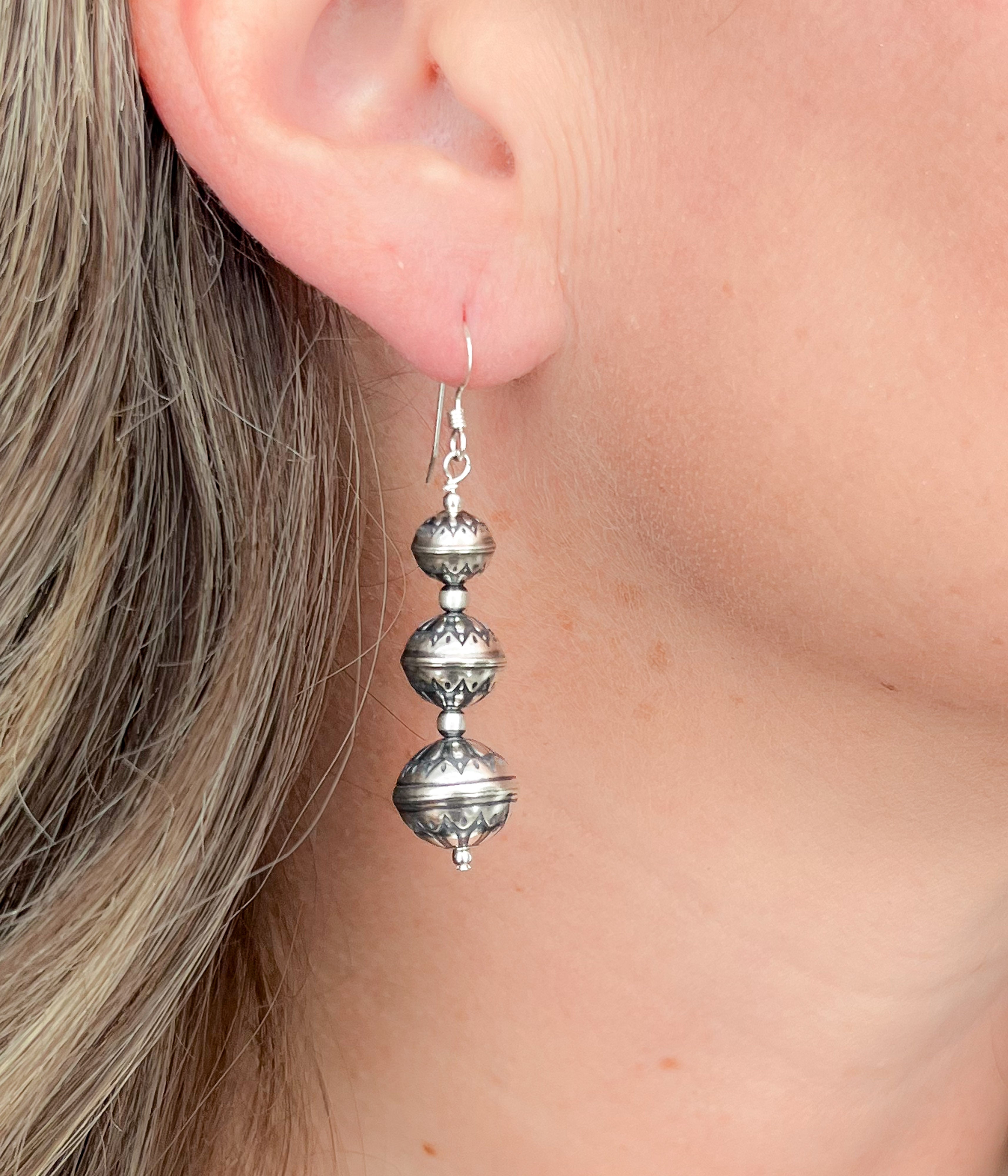 Triple Drop Stamped Pearl Earrings