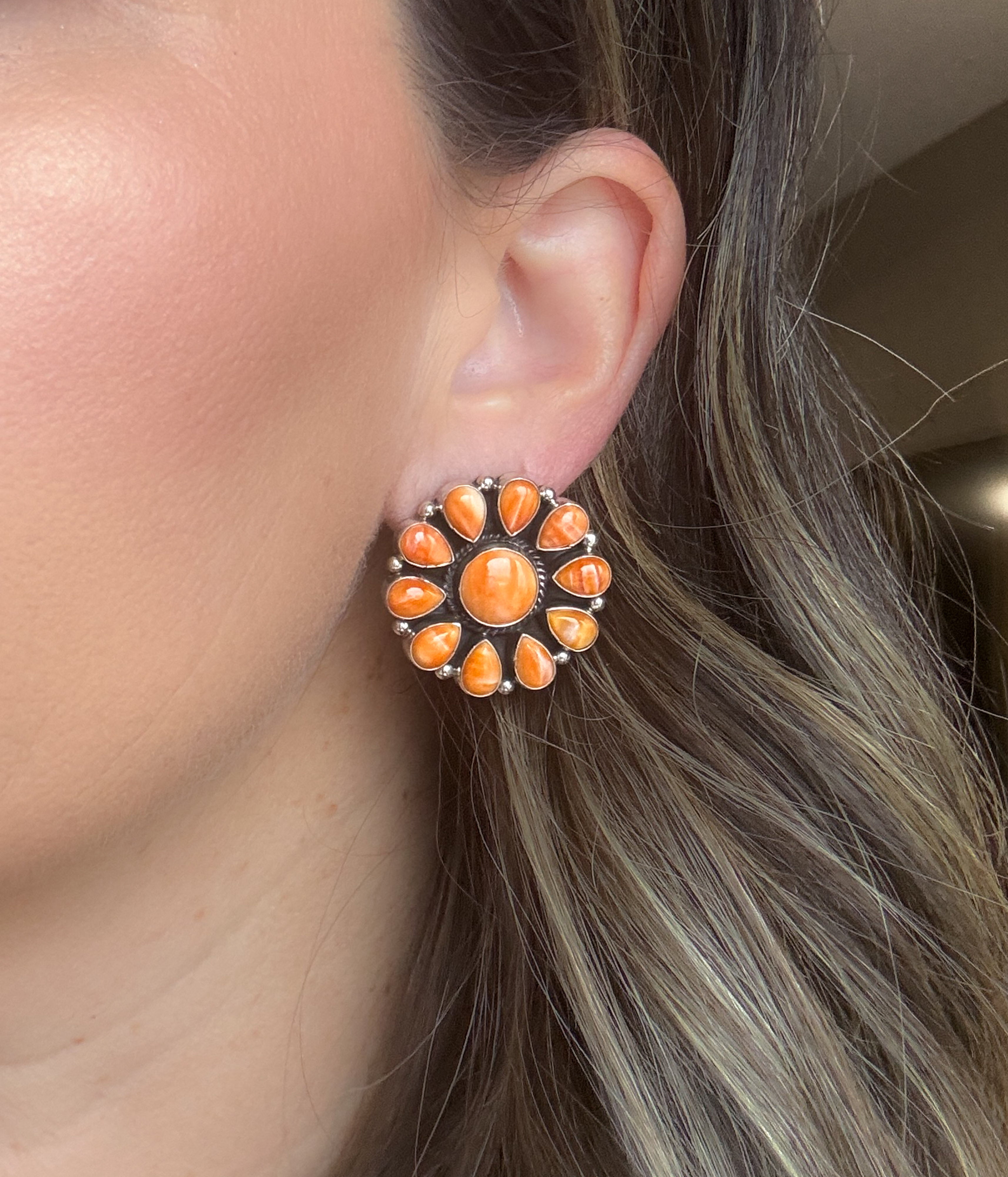 Spiny Oyster Orange Cluster Earrings