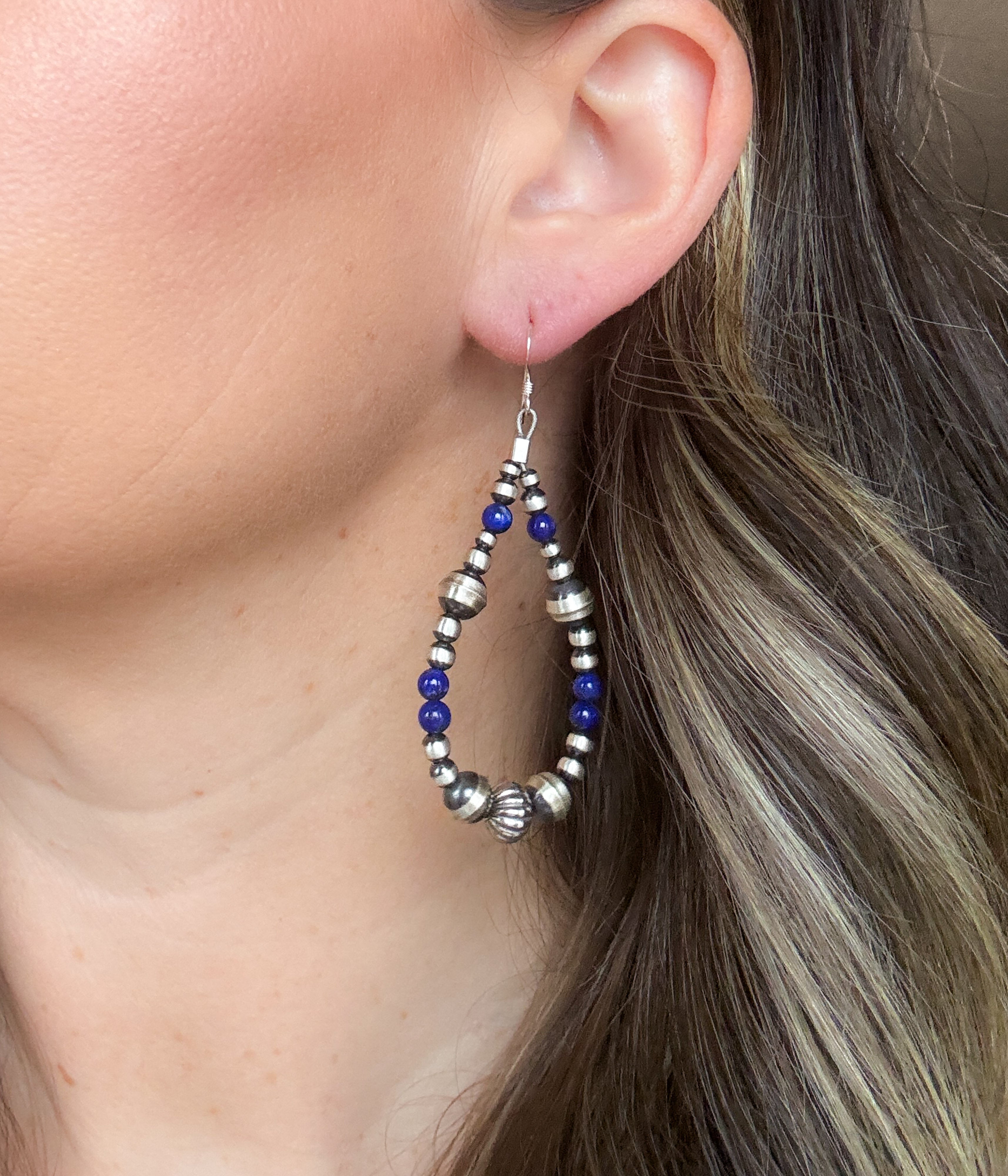 Silver and Lapis Teardrop Earrings