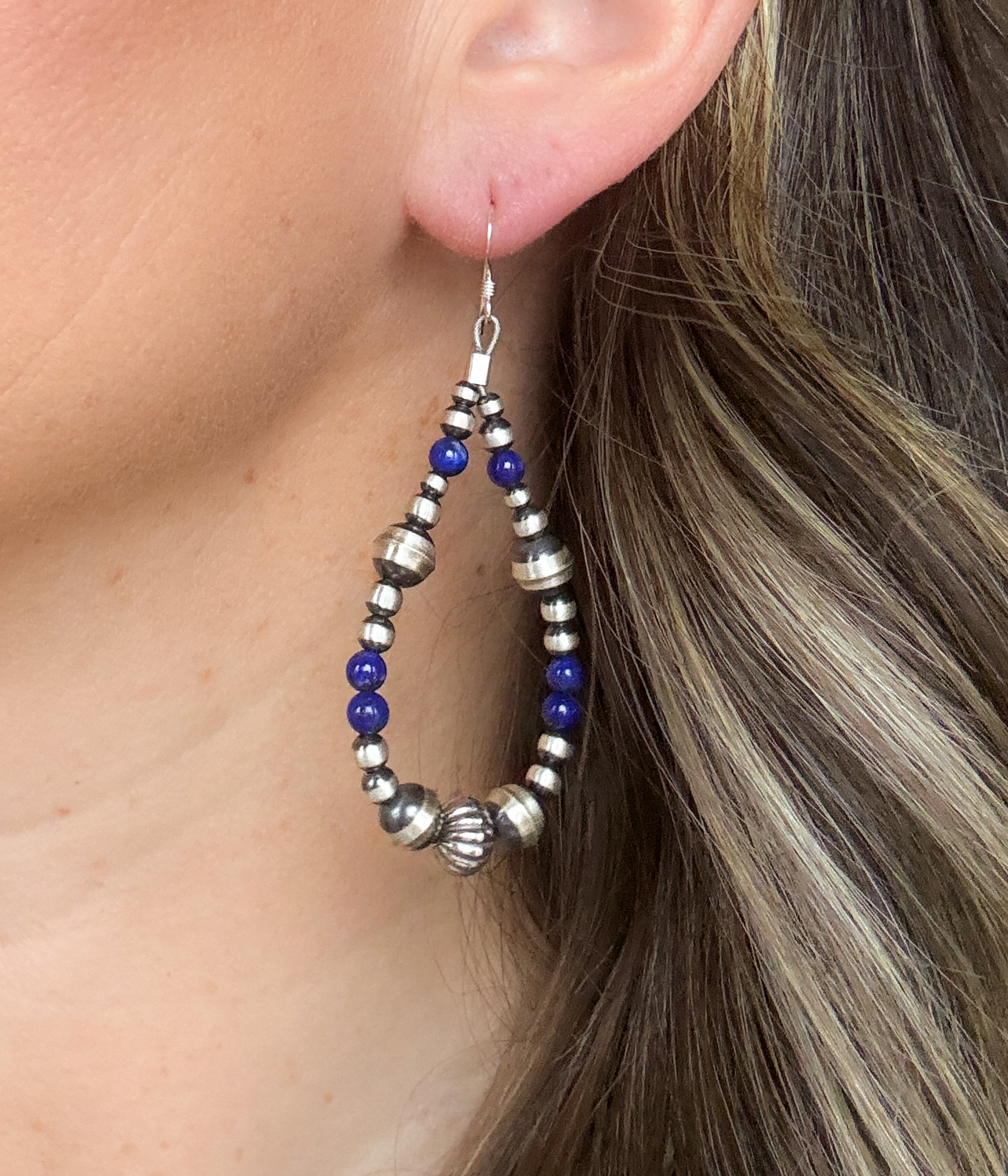 Silver and Lapis Teardrop Earrings