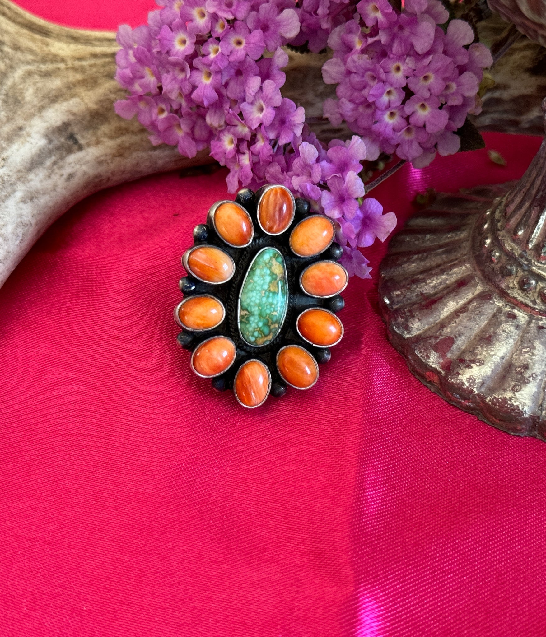 Isleta Authentic Spiny and Turquoise Ring