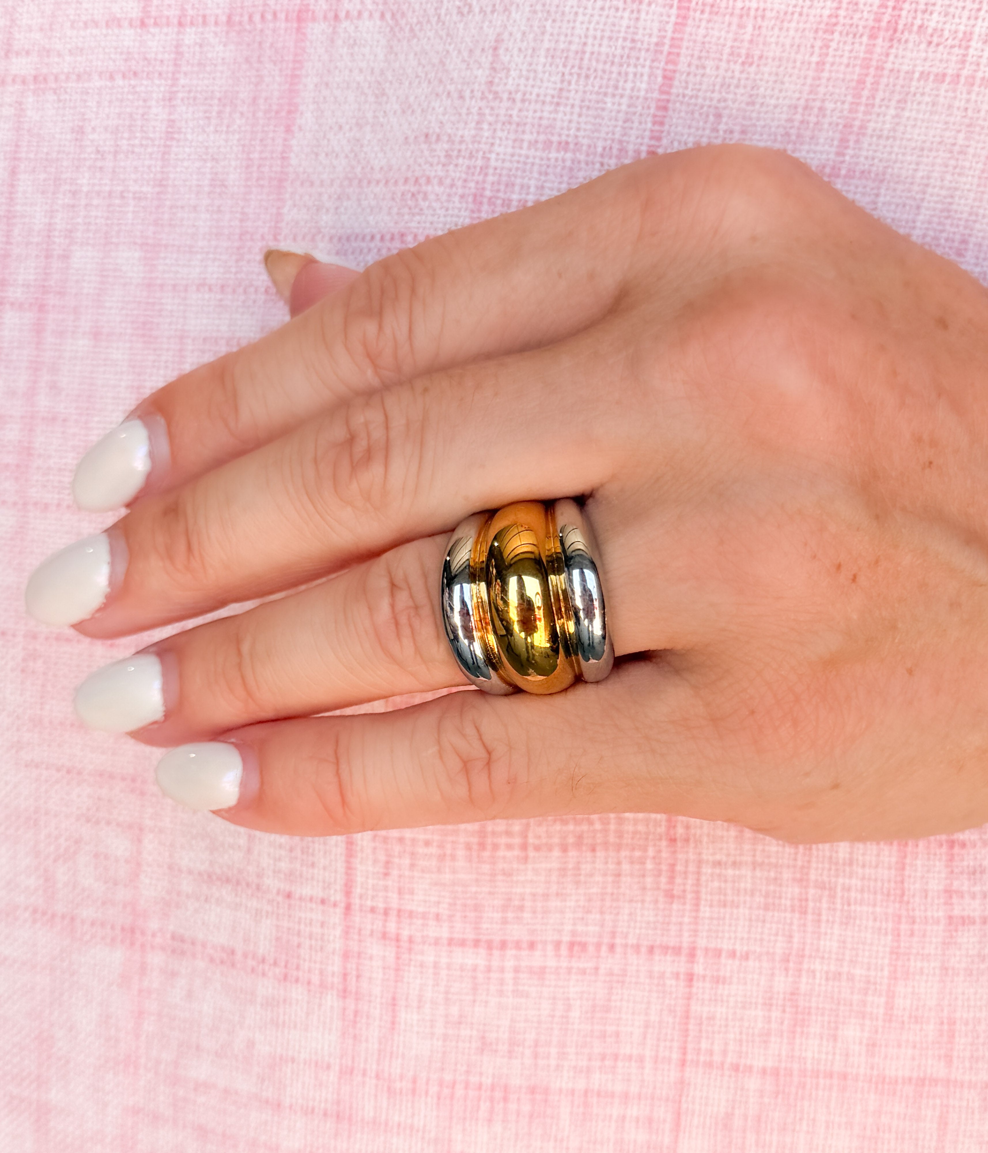 Chansutt Pearls Chunky Mixed Metal Dome Ring