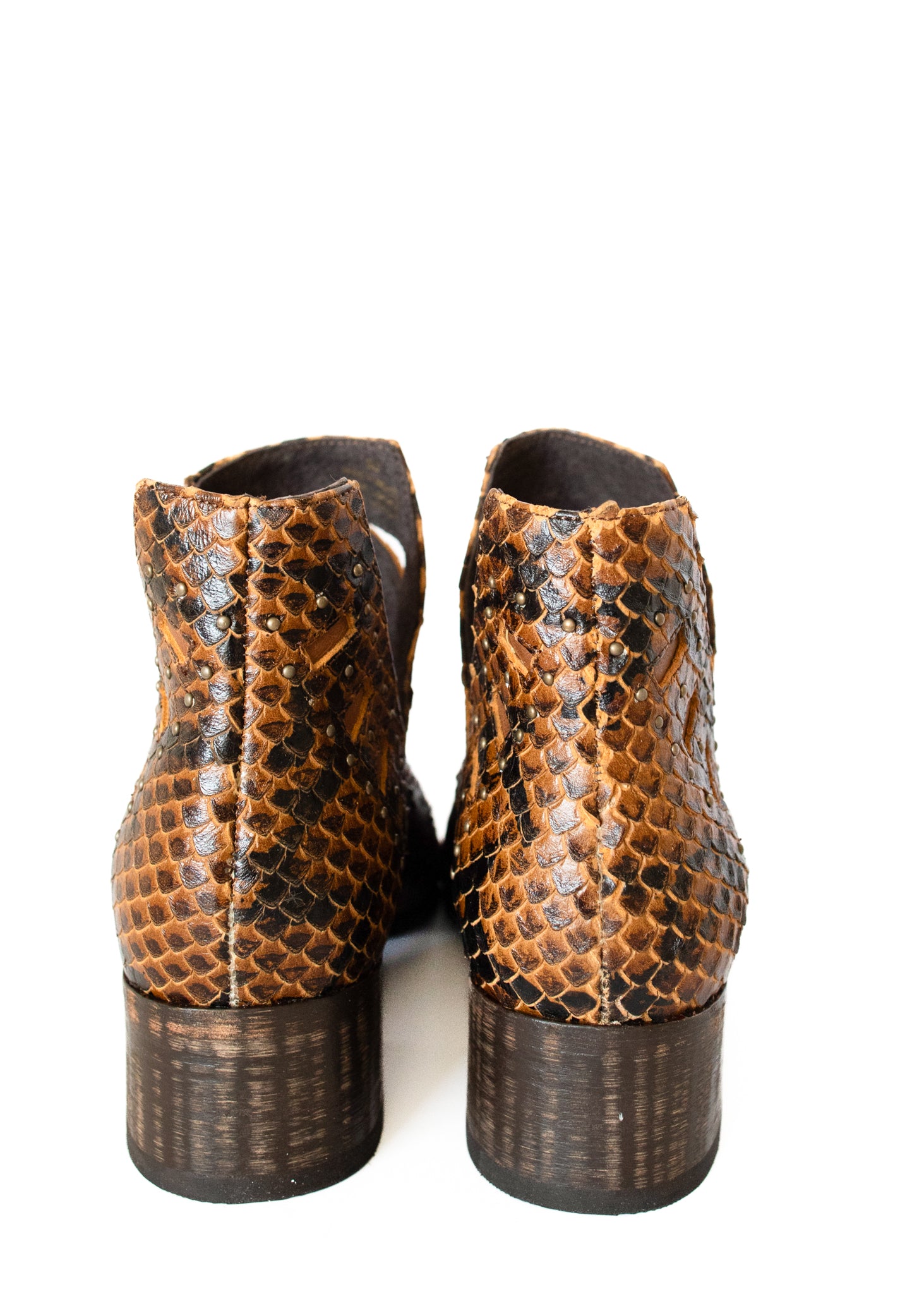 Reedy Cut Out Ankle Snakeskin Boot in Brown Leather