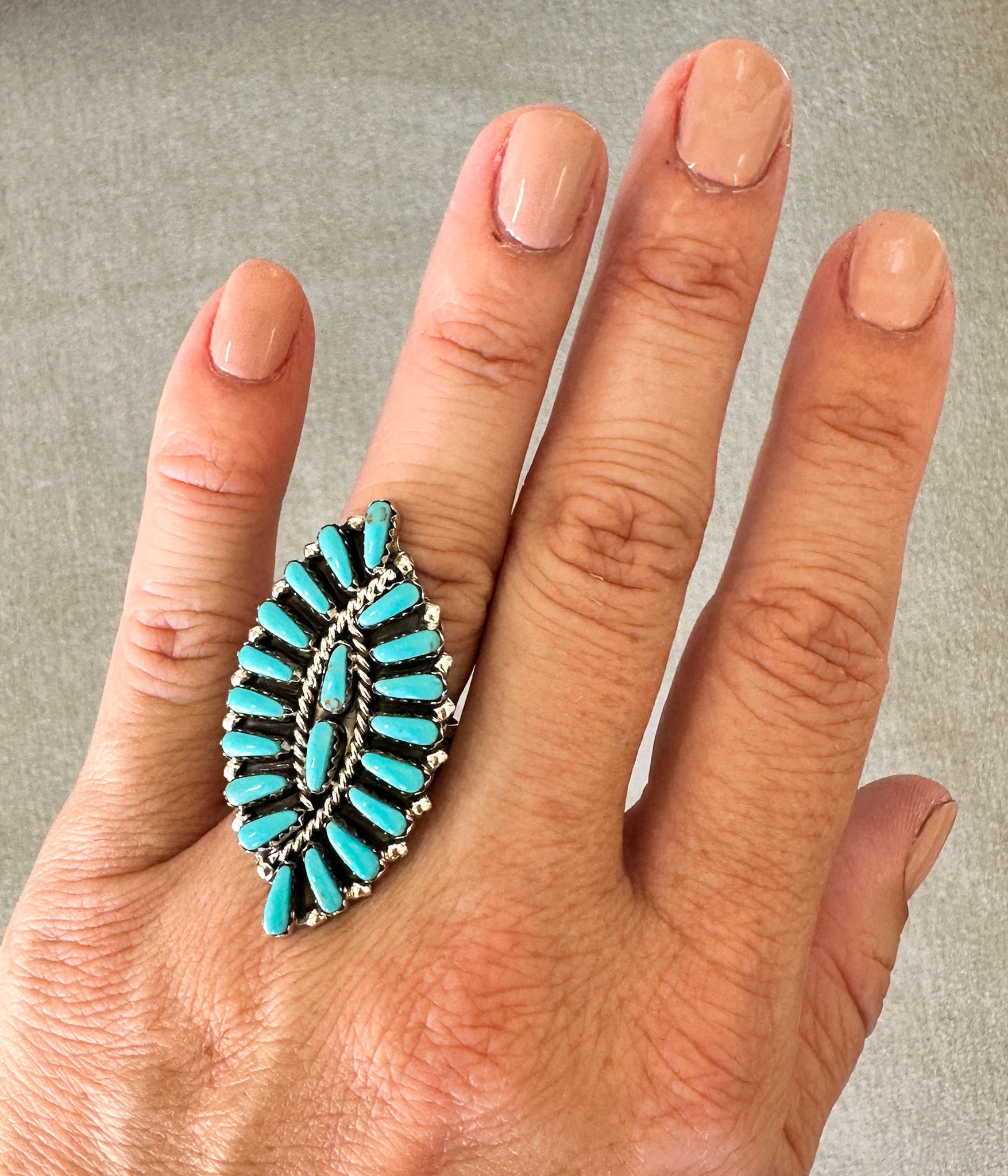 authentic turquoise ring cluster zuni style