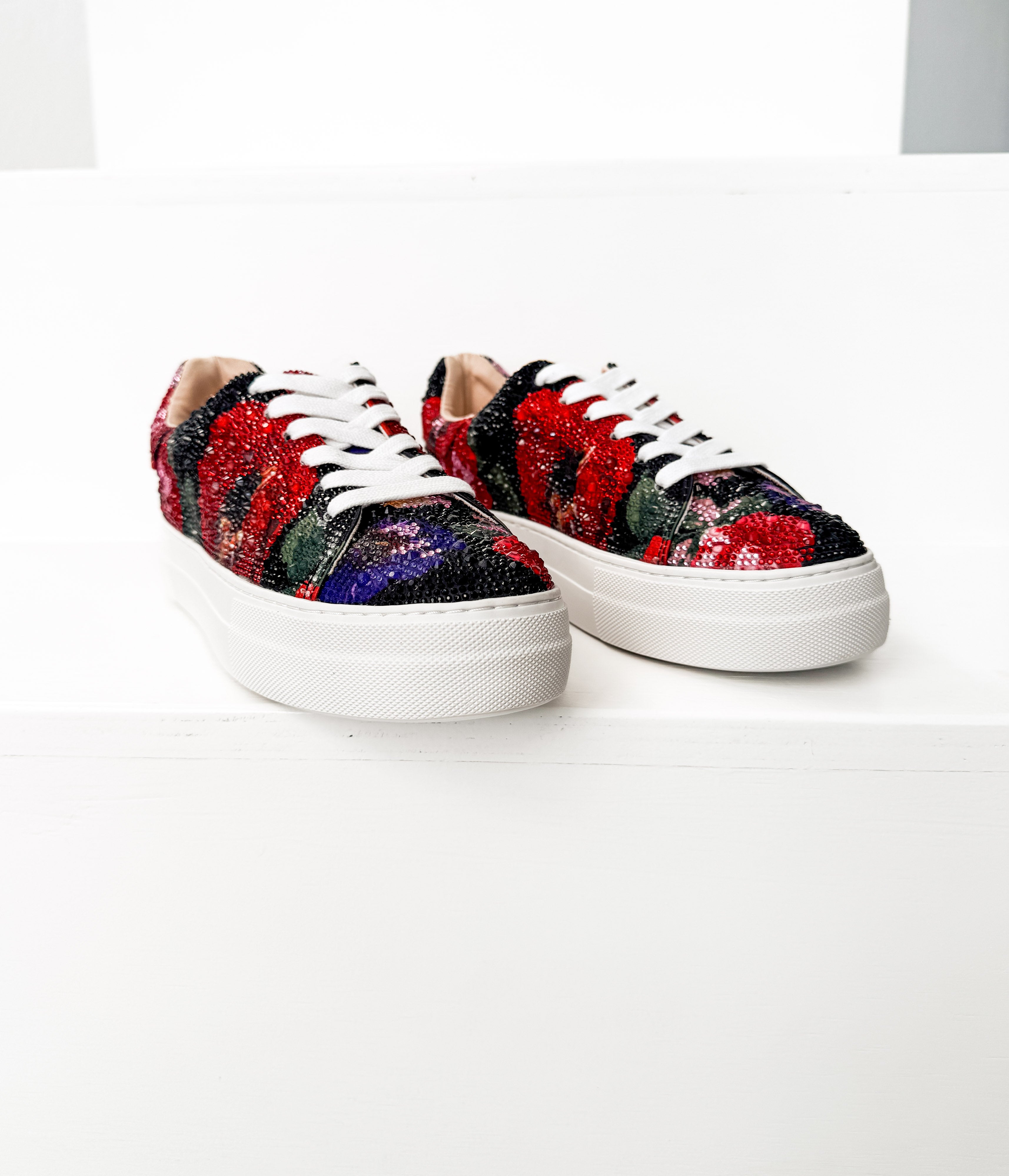 Sidny Rhinestone Sneakers in Black Floral