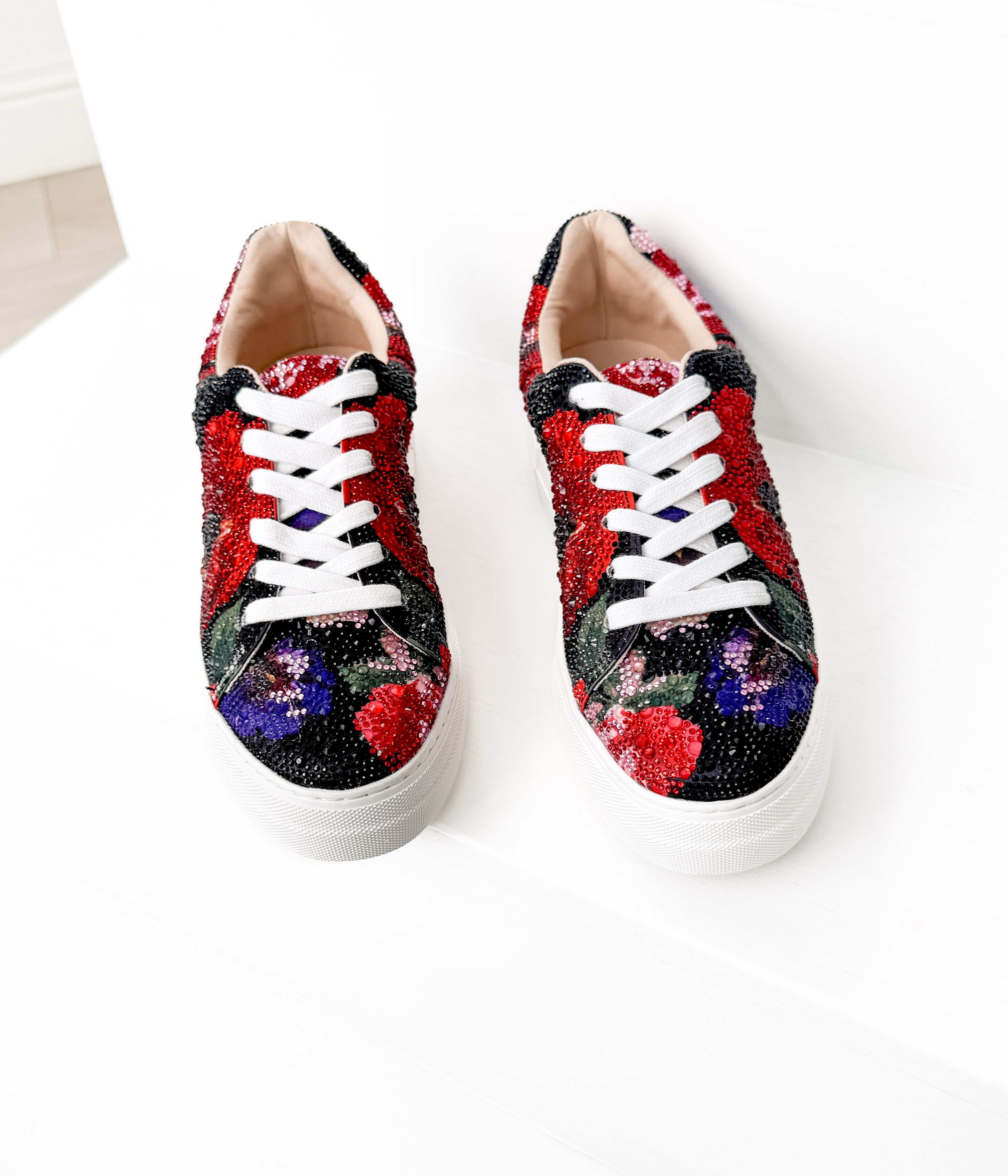 Sidny Rhinestone Sneakers in Black Floral