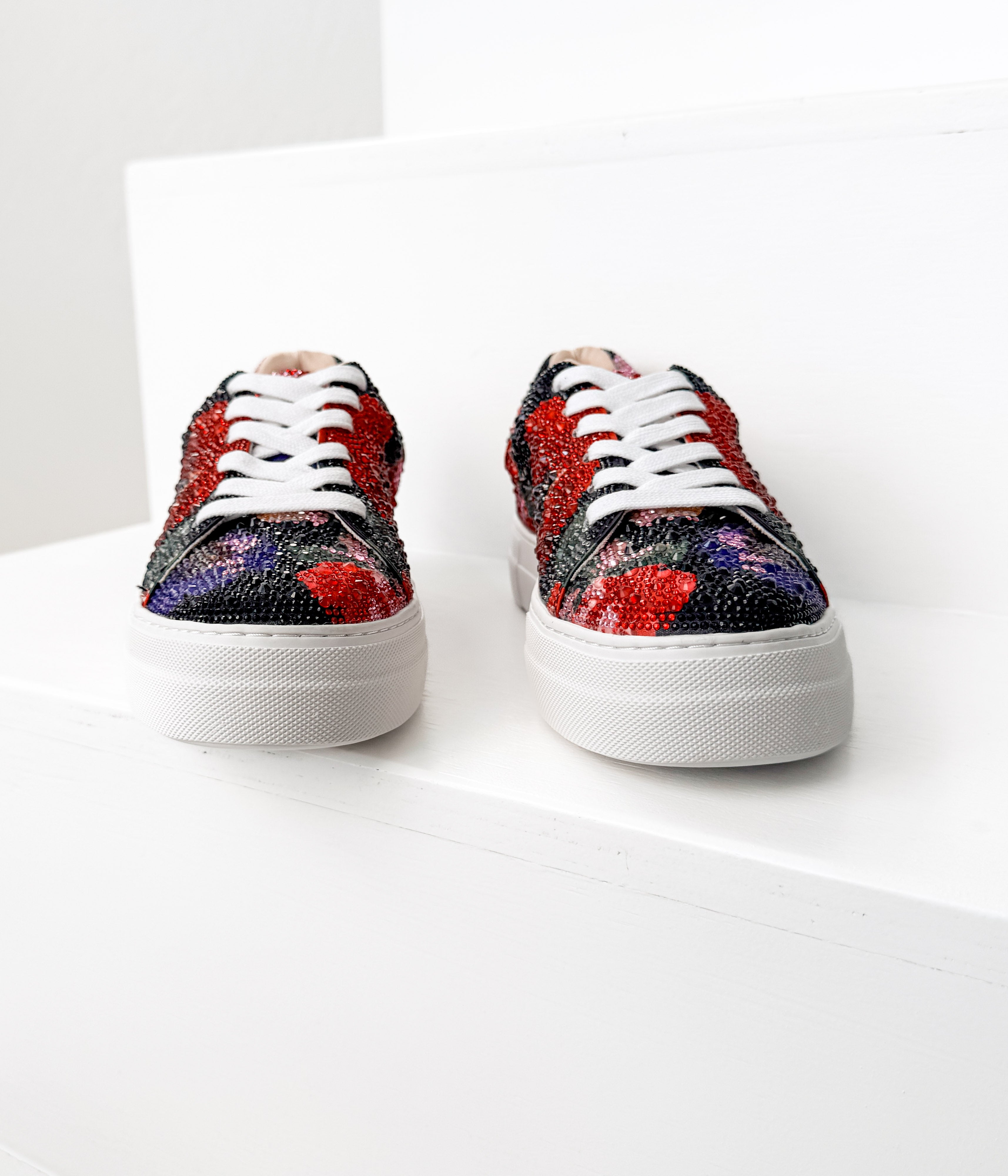 Sidny Rhinestone Sneakers in Black Floral