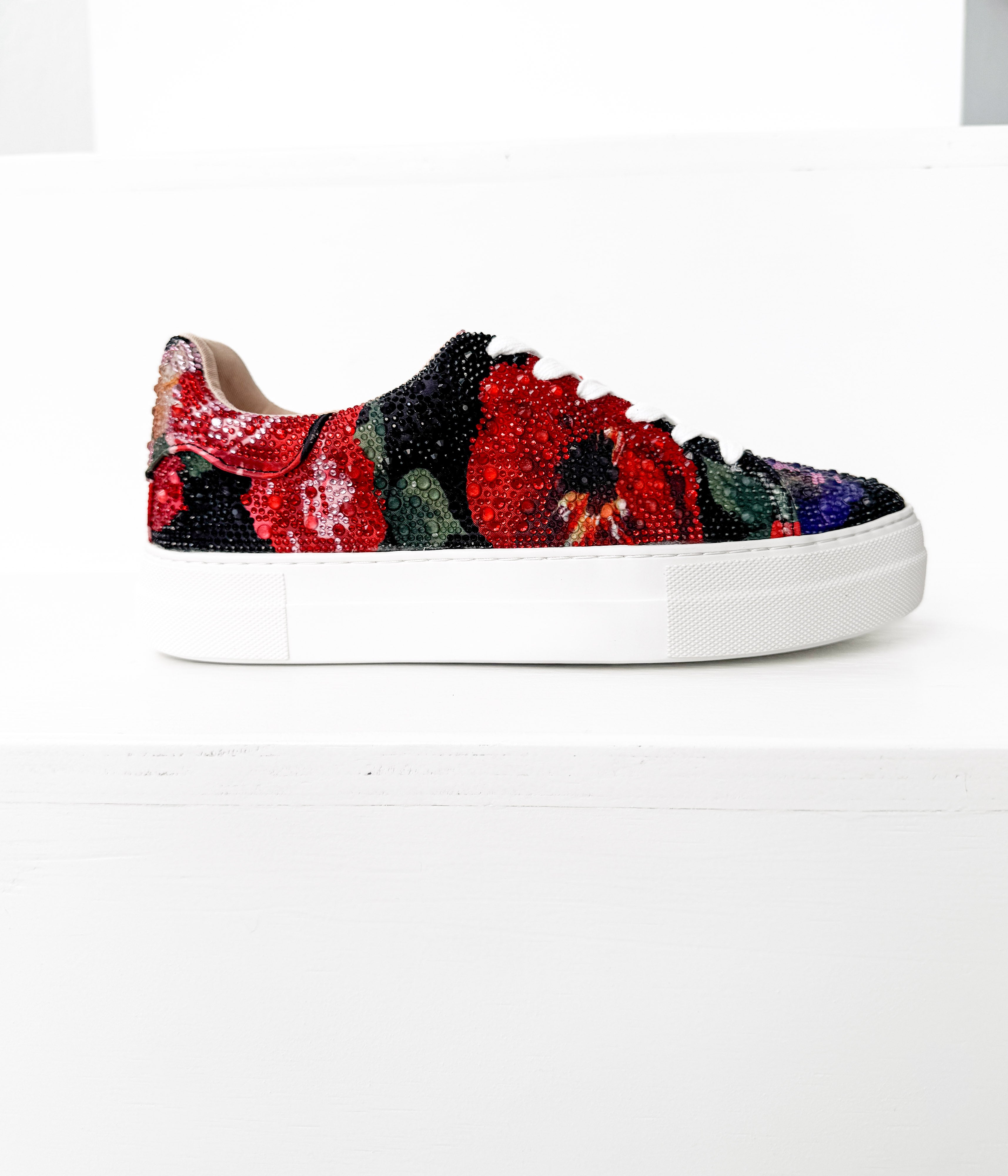 Sidny Rhinestone Sneakers in Black Floral