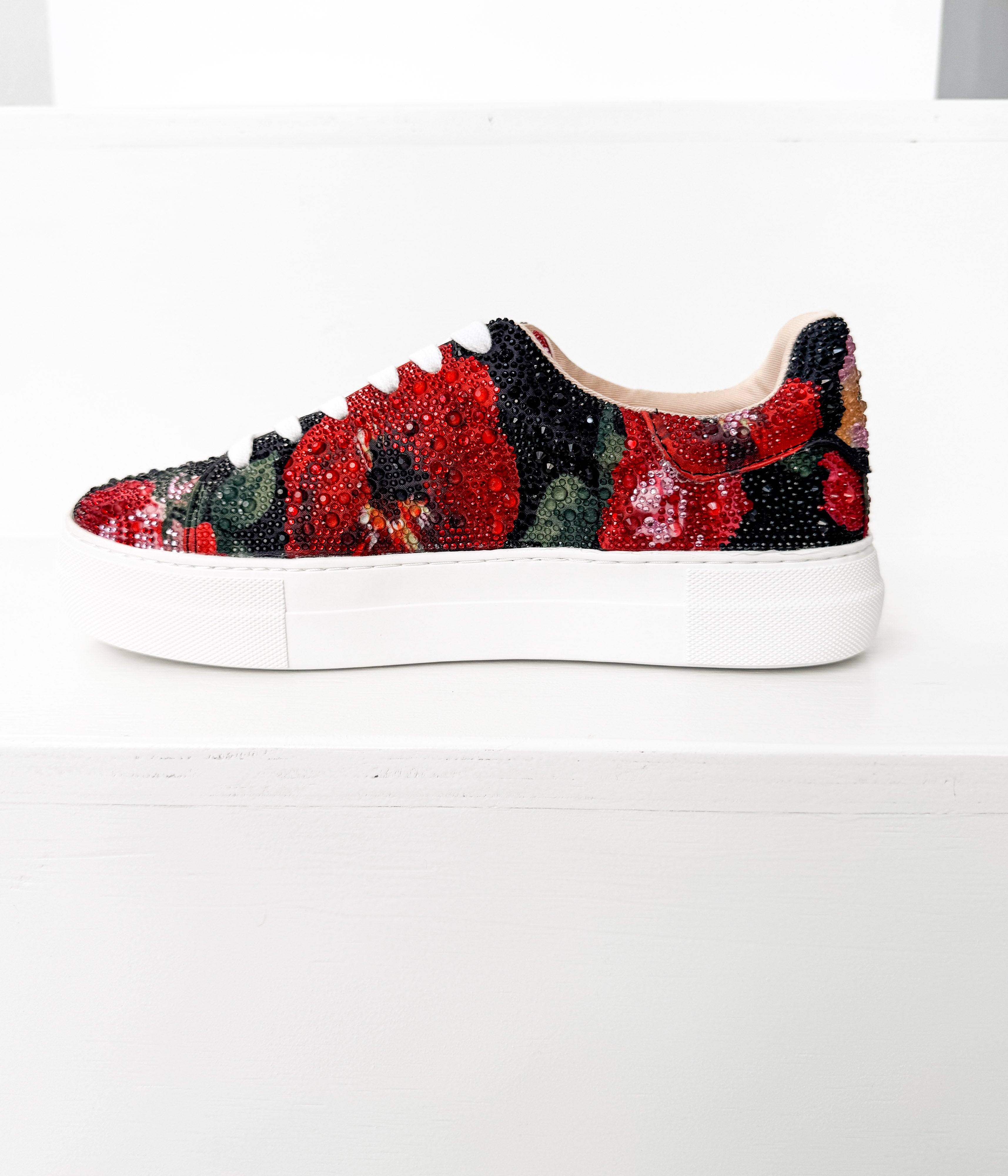 Sidny Rhinestone Sneakers in Black Floral