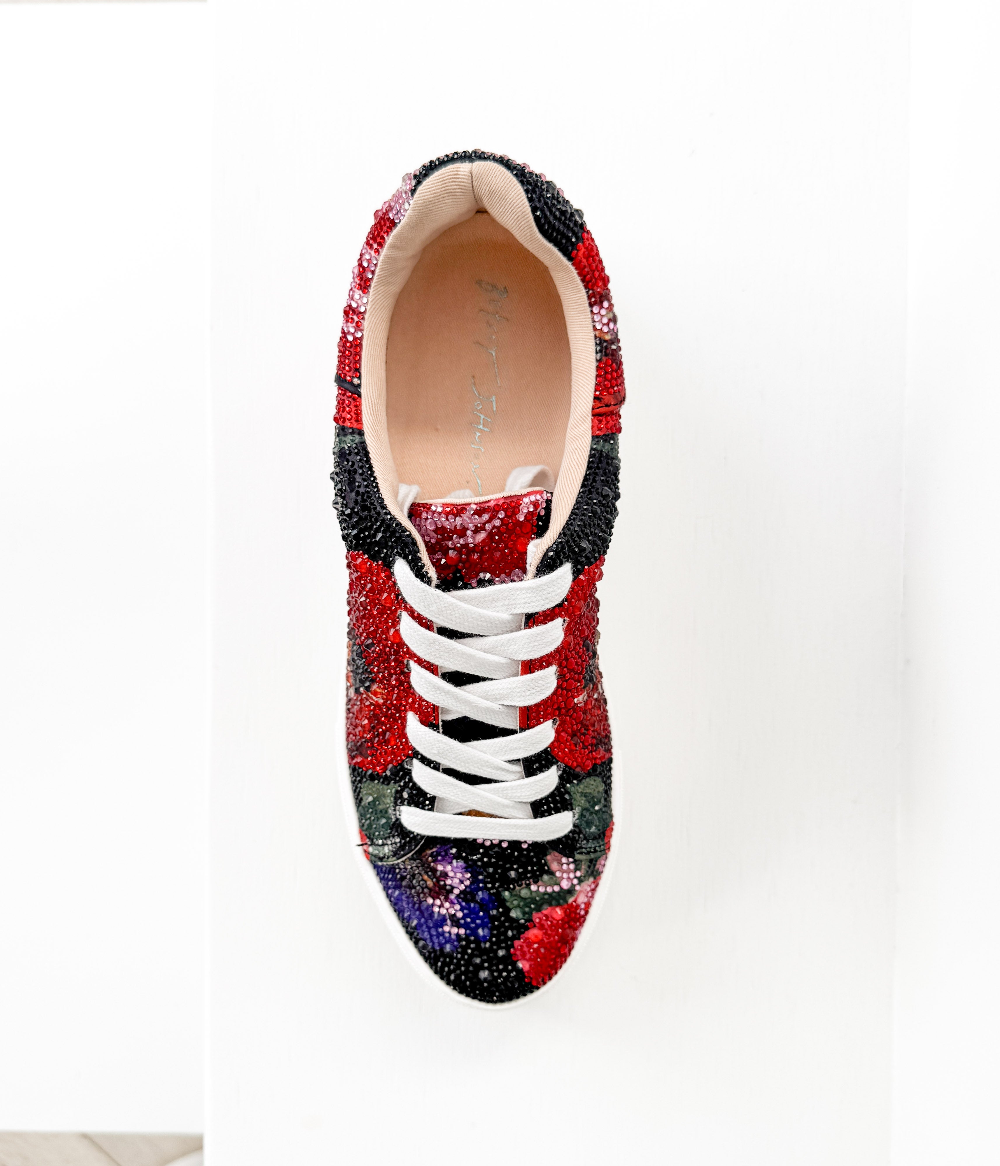 Sidny Rhinestone Sneakers in Black Floral