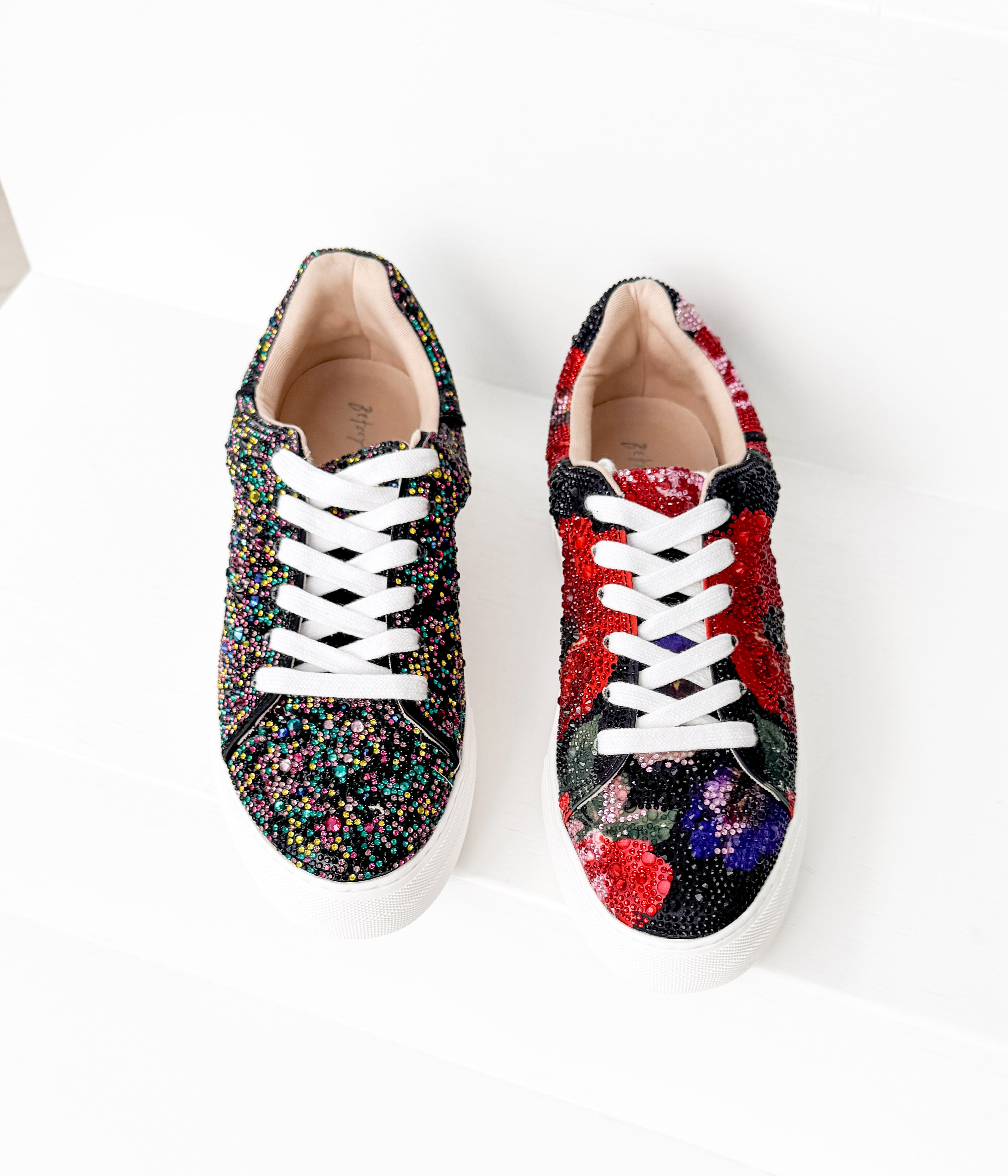 Sidny Rhinestone Sneakers in Black Floral