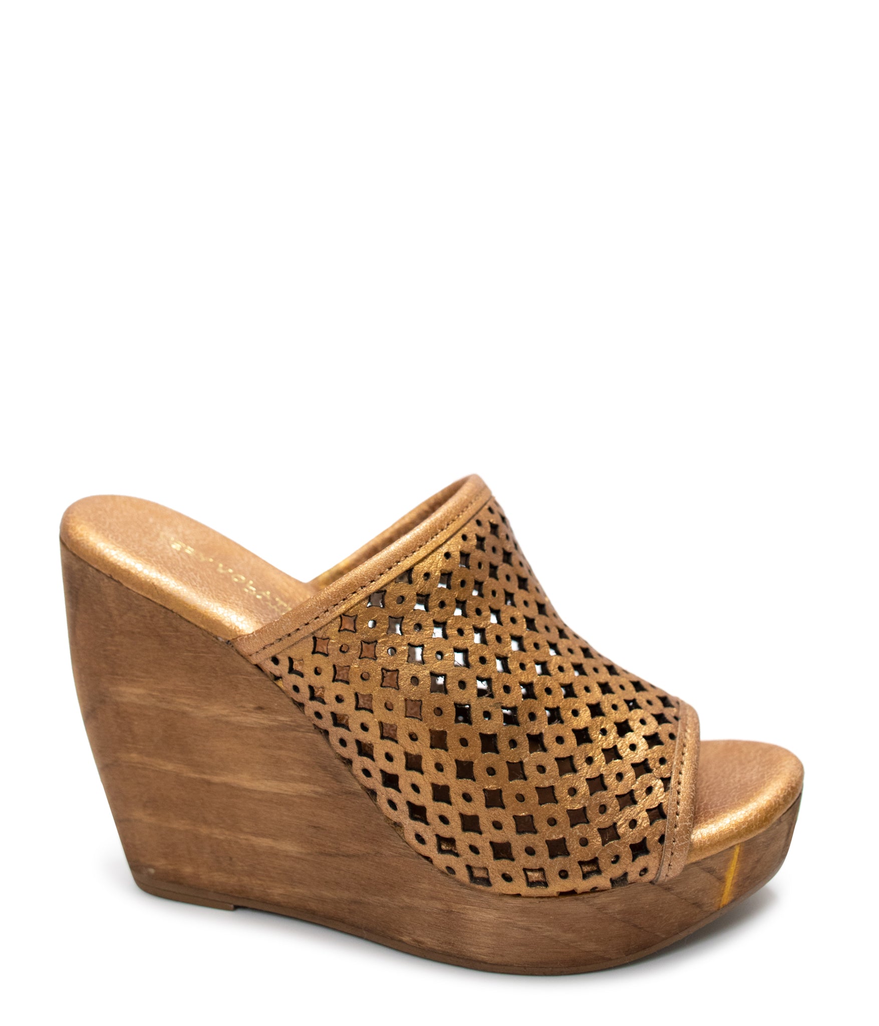 Slay Perforated Leather Wedge in Copper