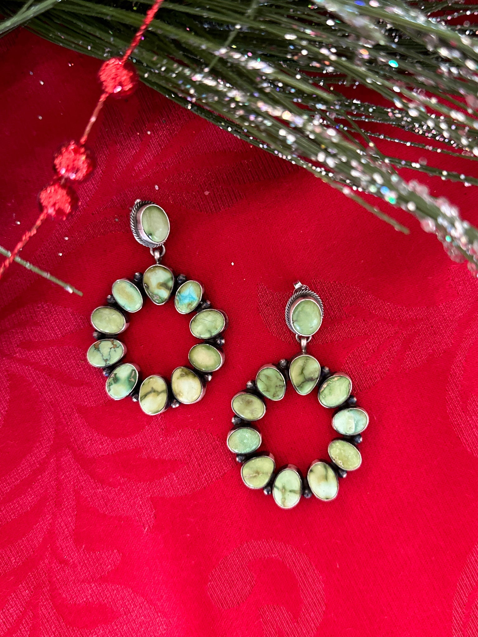 authentic genuine turquoise green round navajo made earrings large 