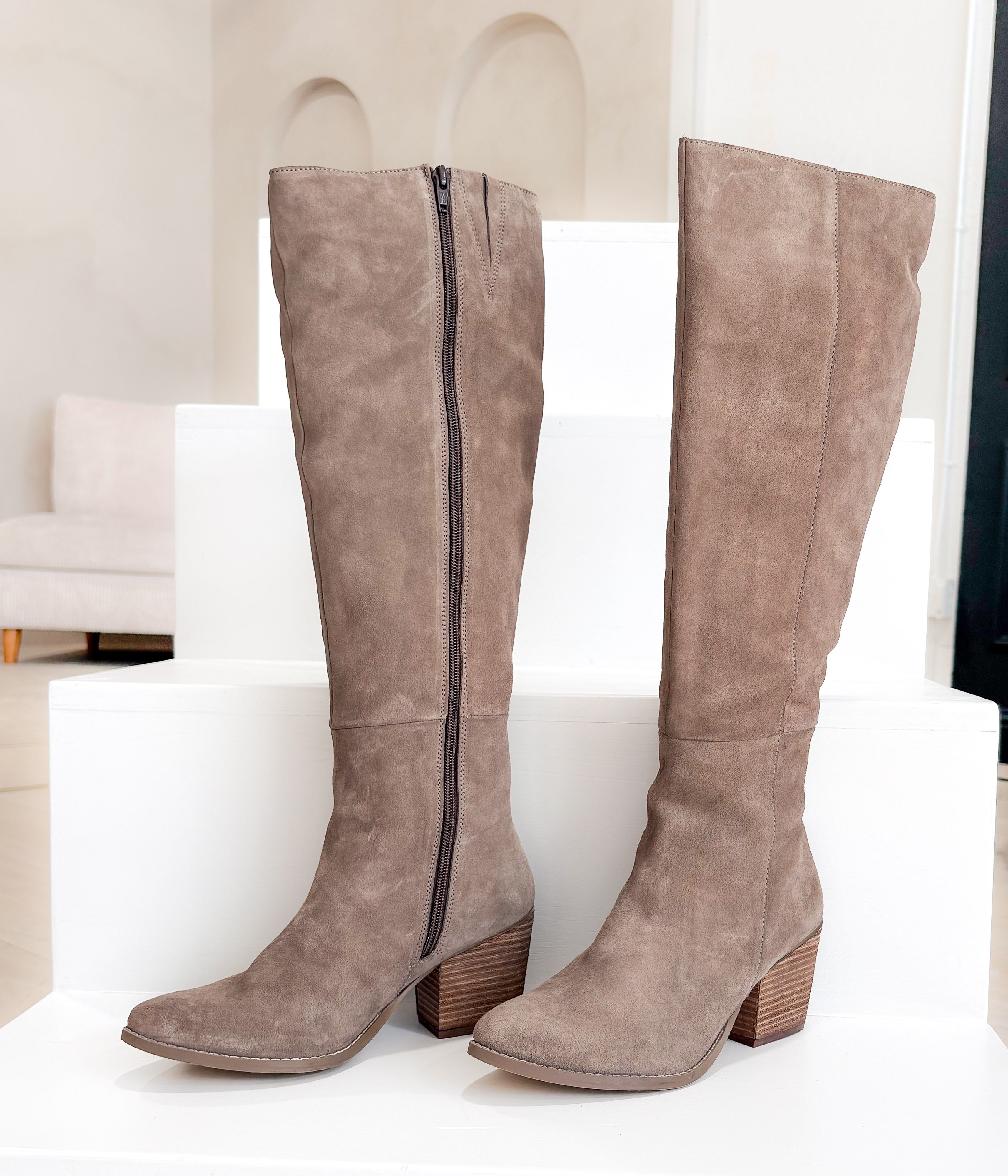 Tarian Tall Suede Boot in Taupe - Rural Haze