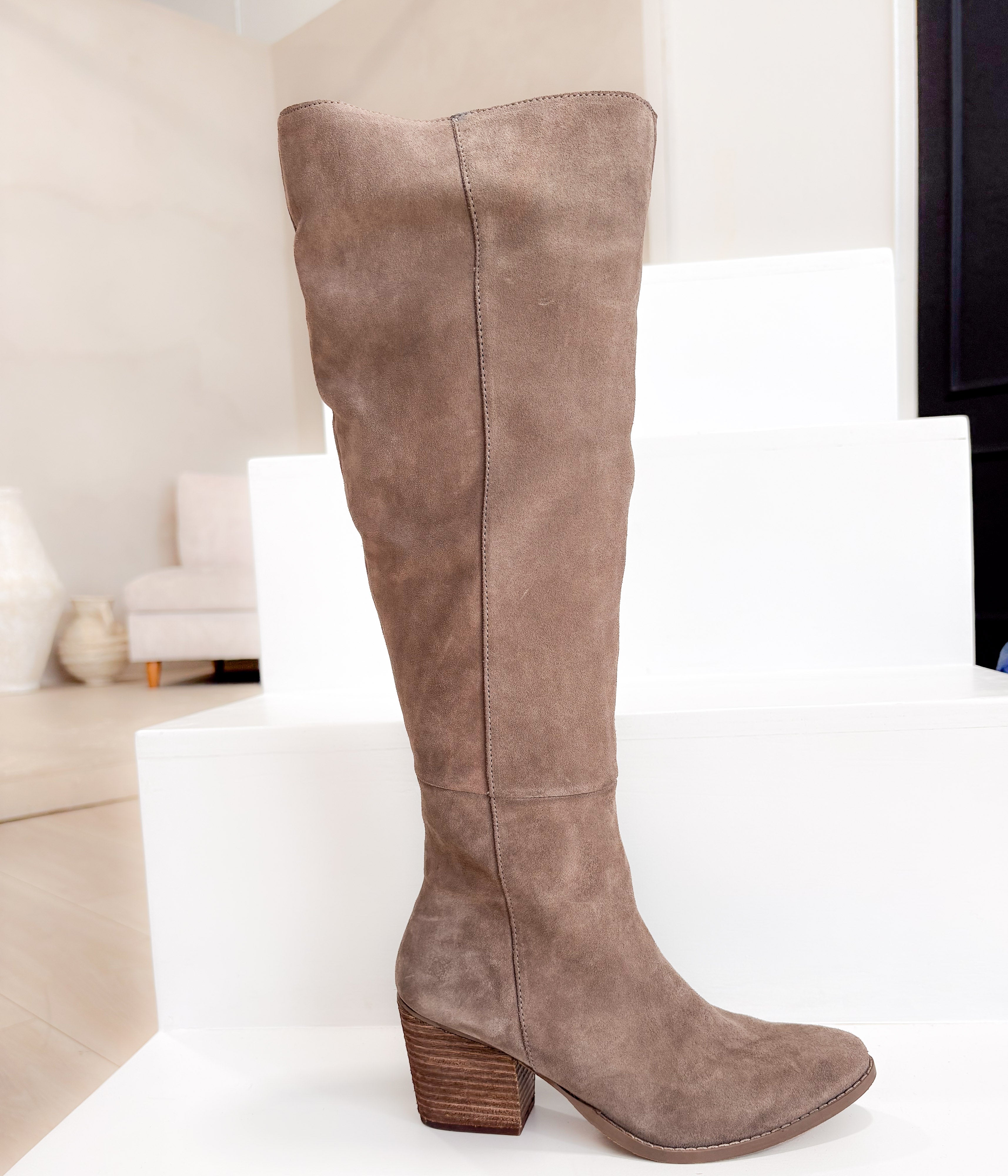 Tarian Tall Suede Boot in Taupe - Rural Haze