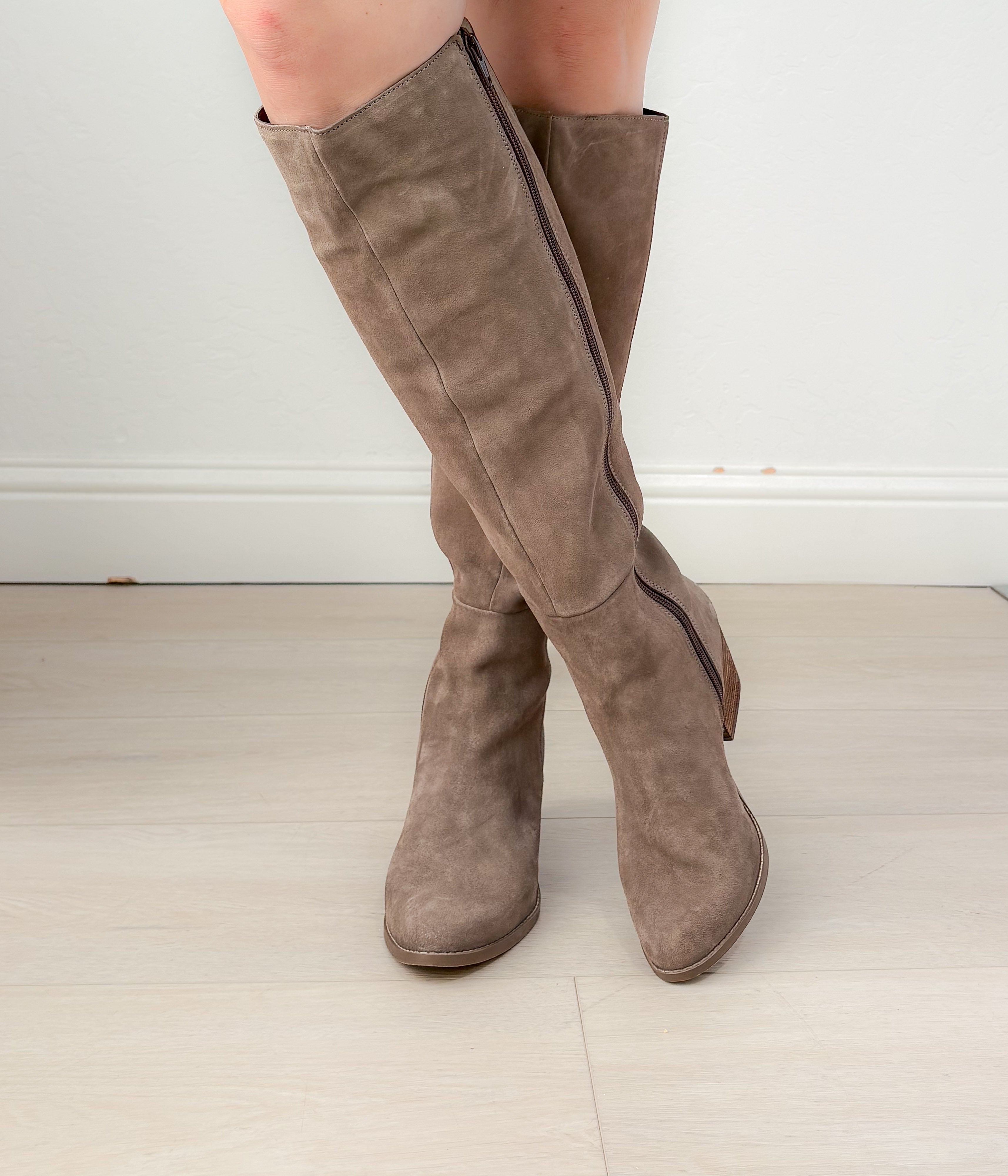 Tarian Tall Suede Boot in Taupe - Rural Haze