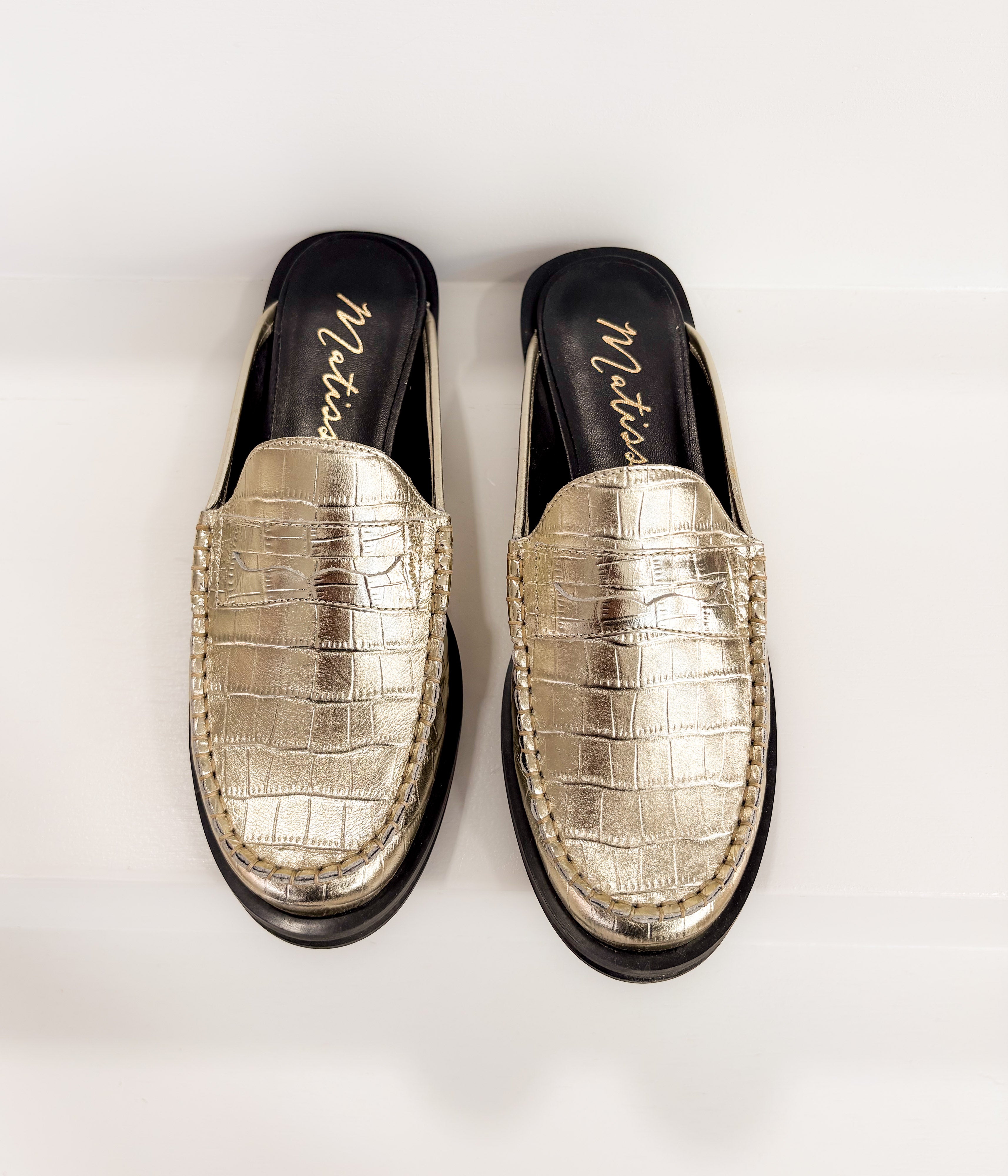 Tasha Mules in Gold Croc