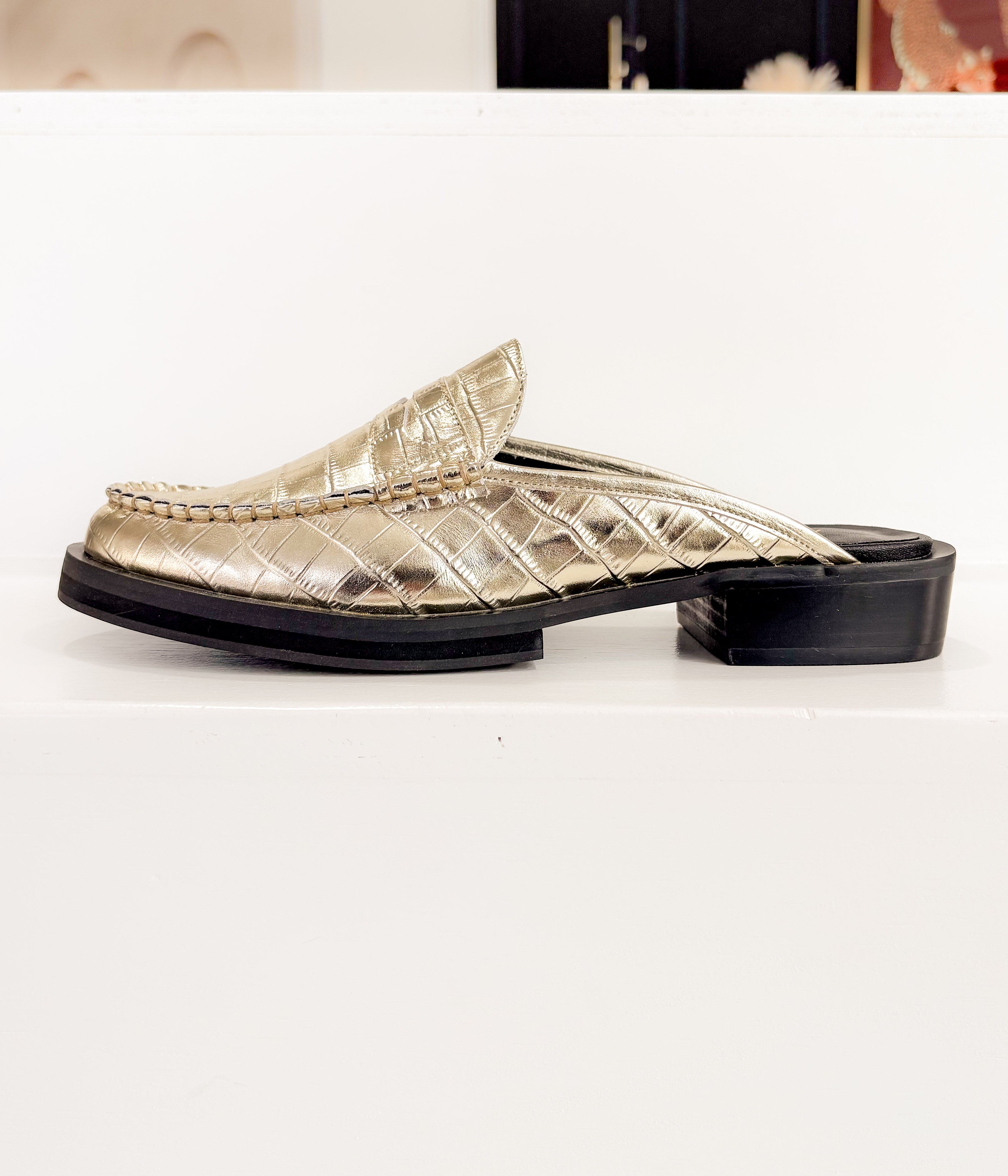Tasha Mules in Gold Croc - Rural Haze