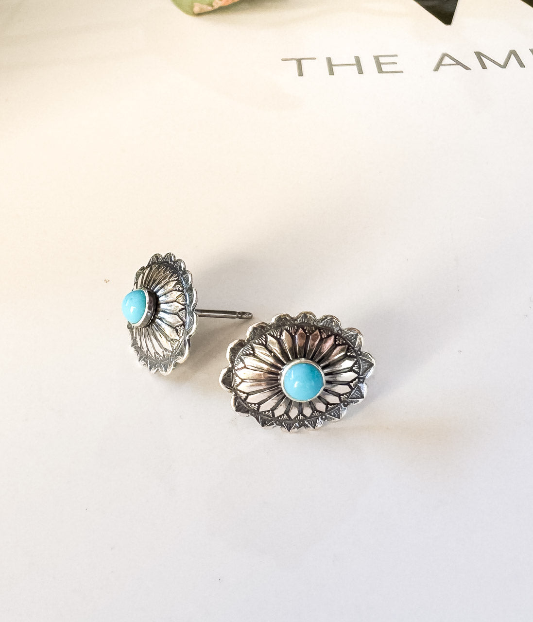 Oval Kingman Concho Authentic Turquoise Earrings - Rural Haze