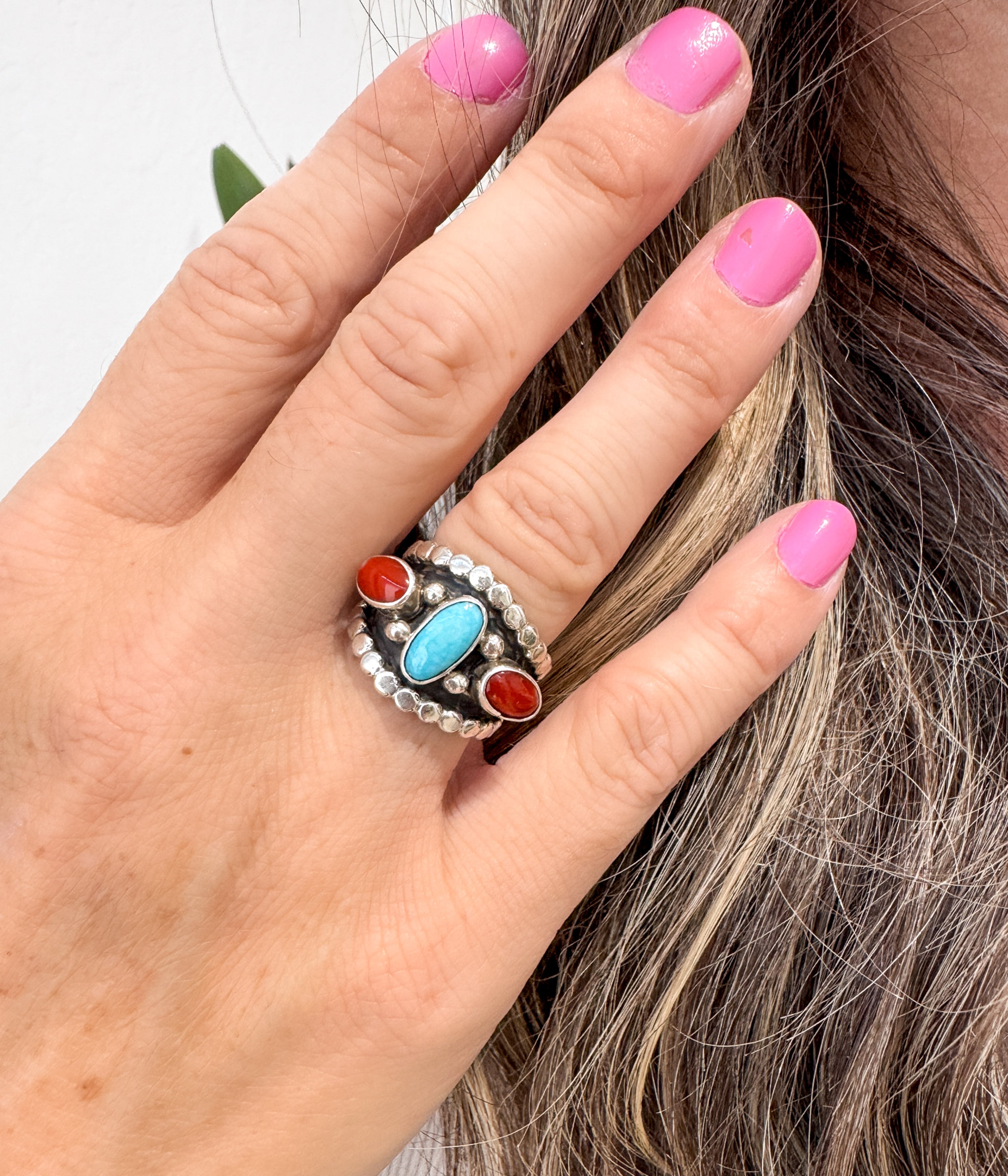Coral and Turquoise Ring