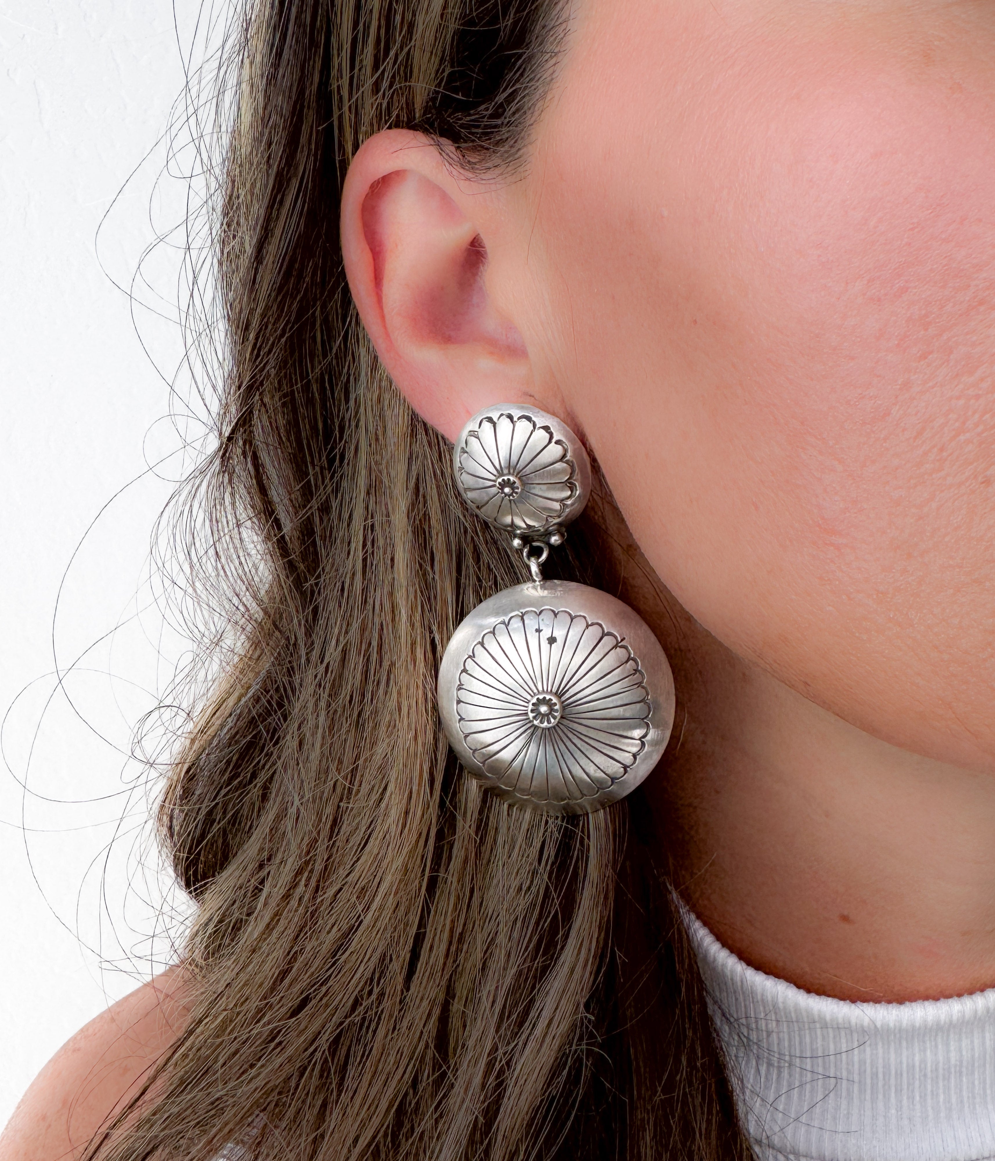 Silver Dual Concho Navajo Earrings