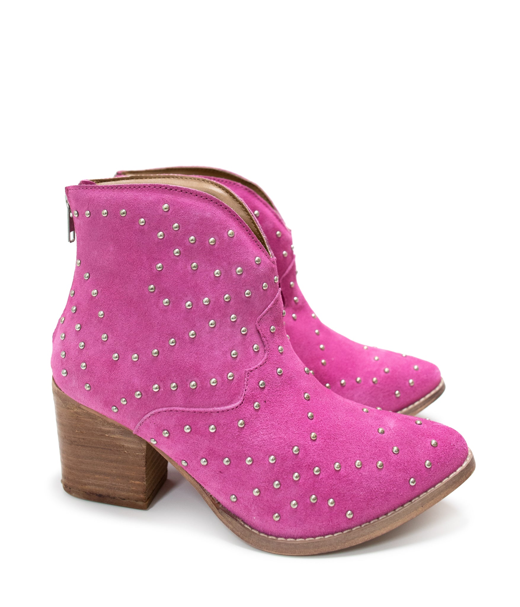 Twilight Studded Heeled Ankle Boot in Magenta