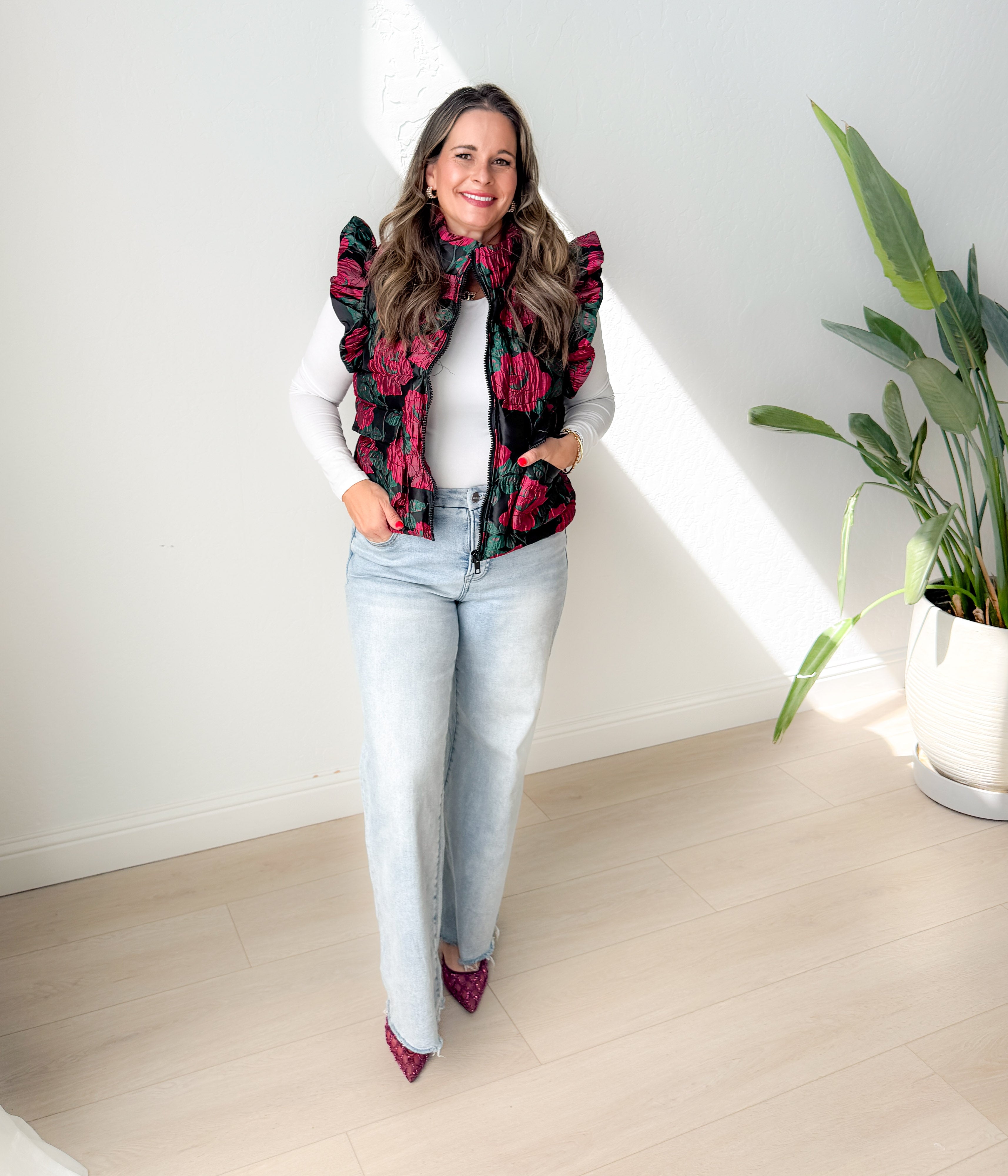 Floral Ruffle Jacquard Vest