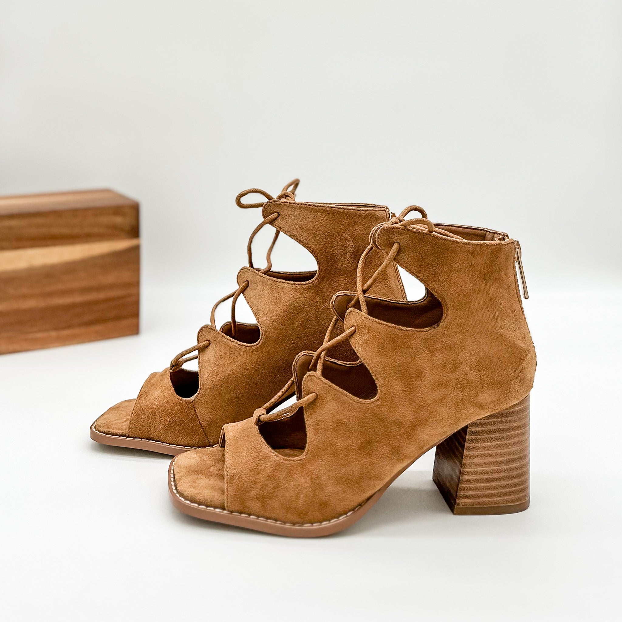 Corkys Wally Heeled Sandal in Camel Suede