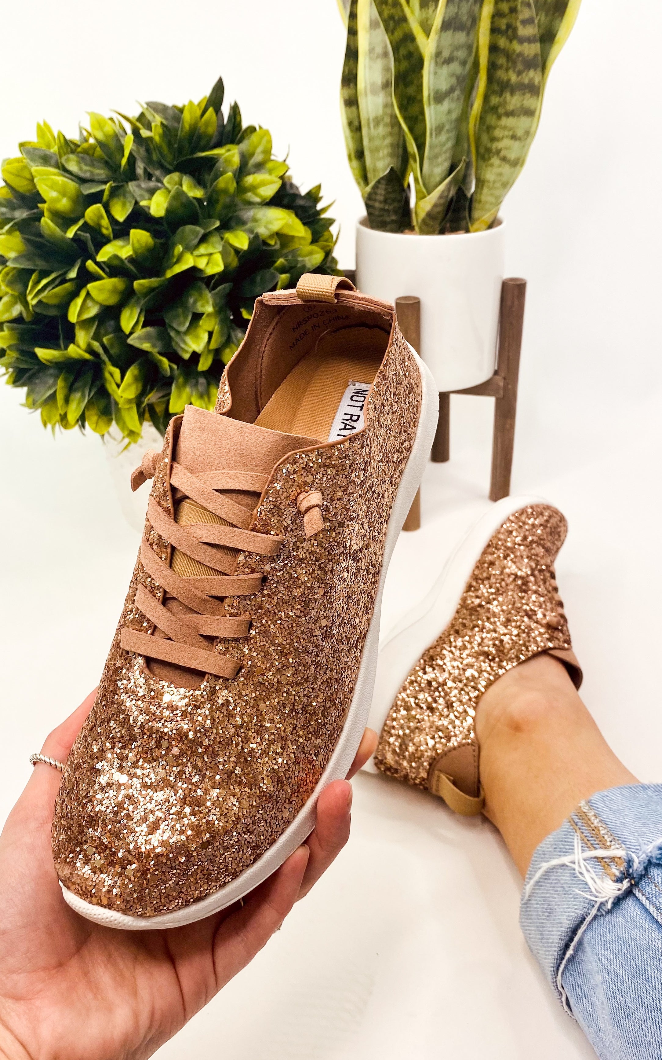 Not Rated Glitter Sneaker in Rose Gold - Rural Haze
